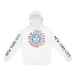 New York Hoodie in White - front-sleeves view