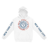 New York Hoodie in White - front-sleeves view