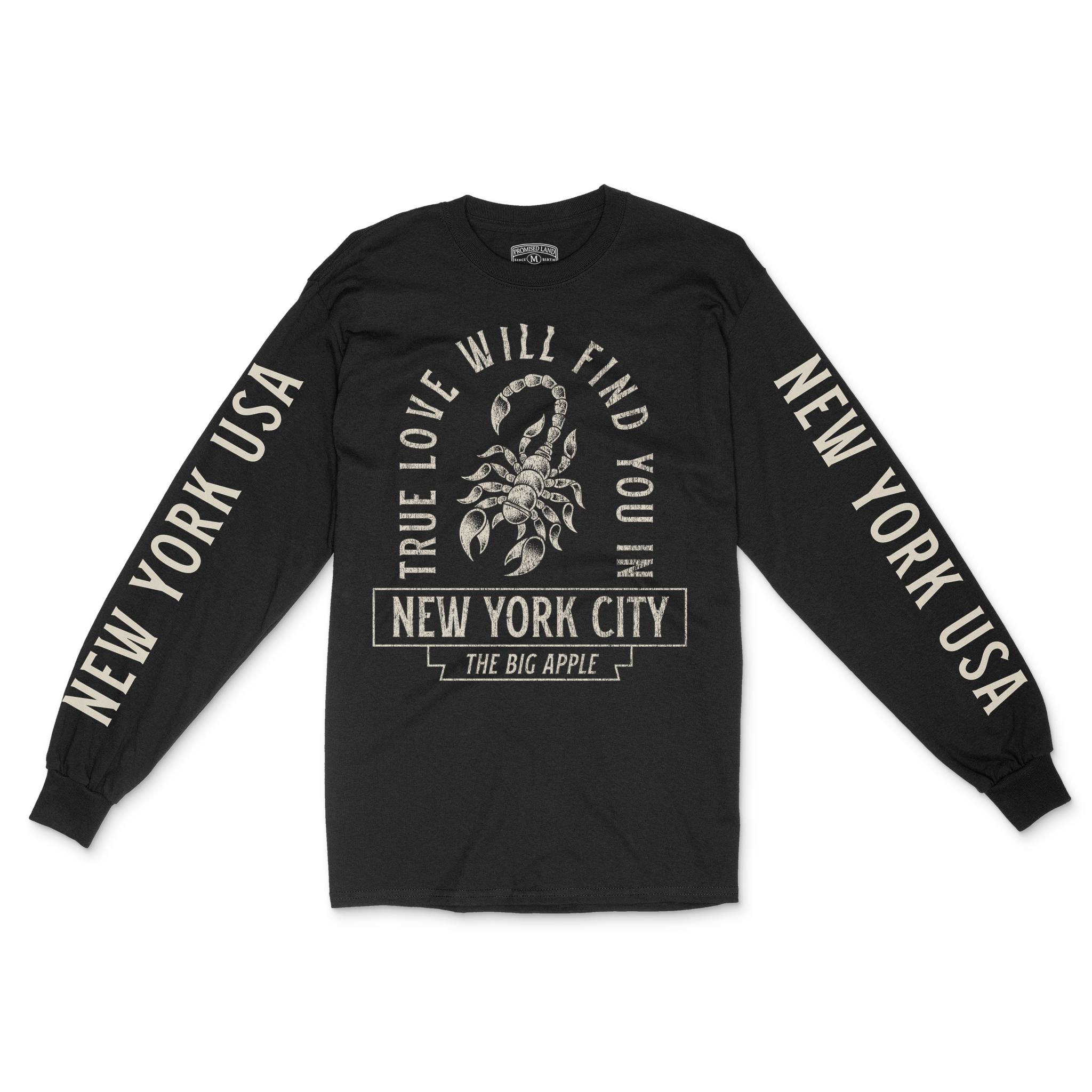 New York Scorpion Love Longsleeve in Black - front view with sleeves