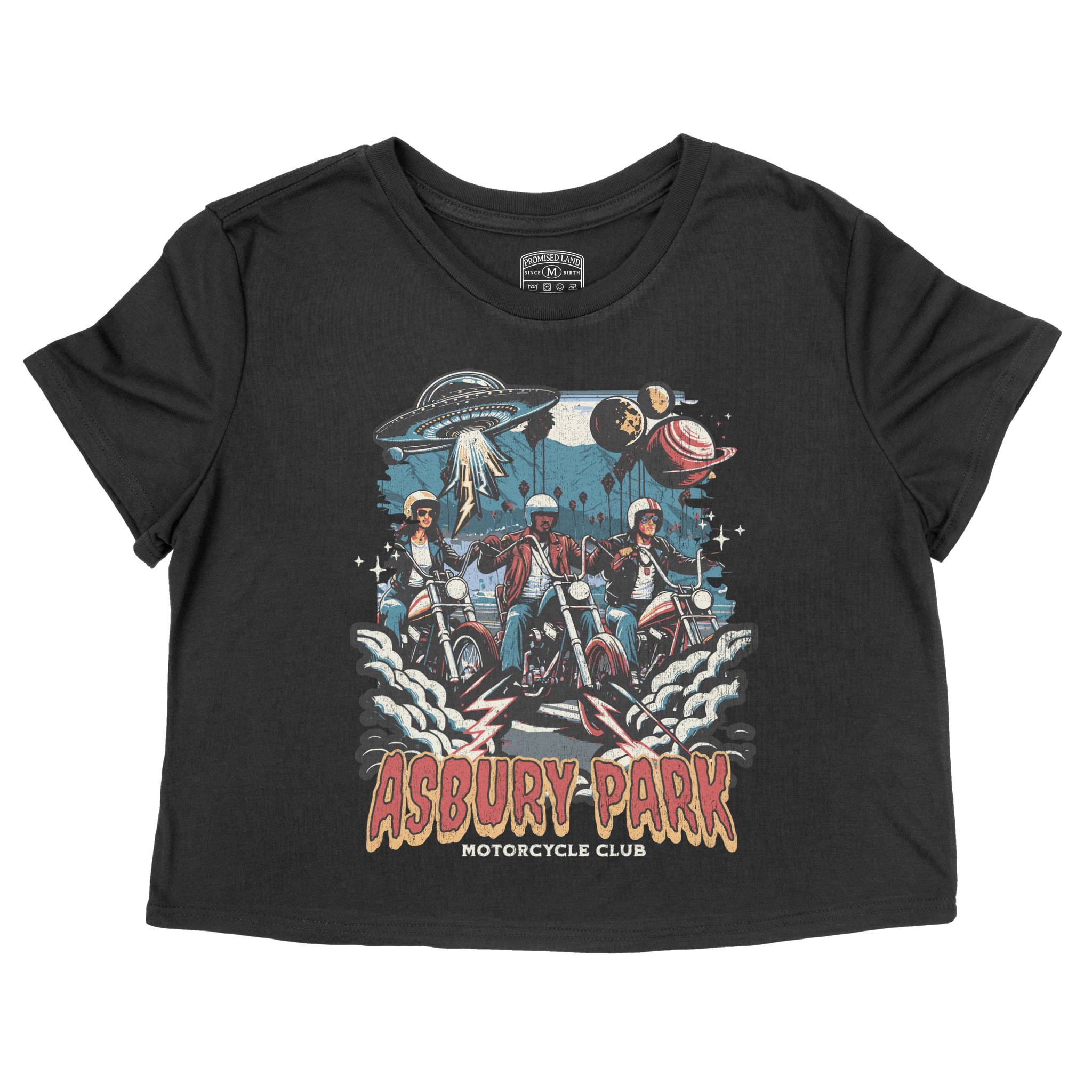 Asbury Park UFO Biker Cropped Tee in Black - front view