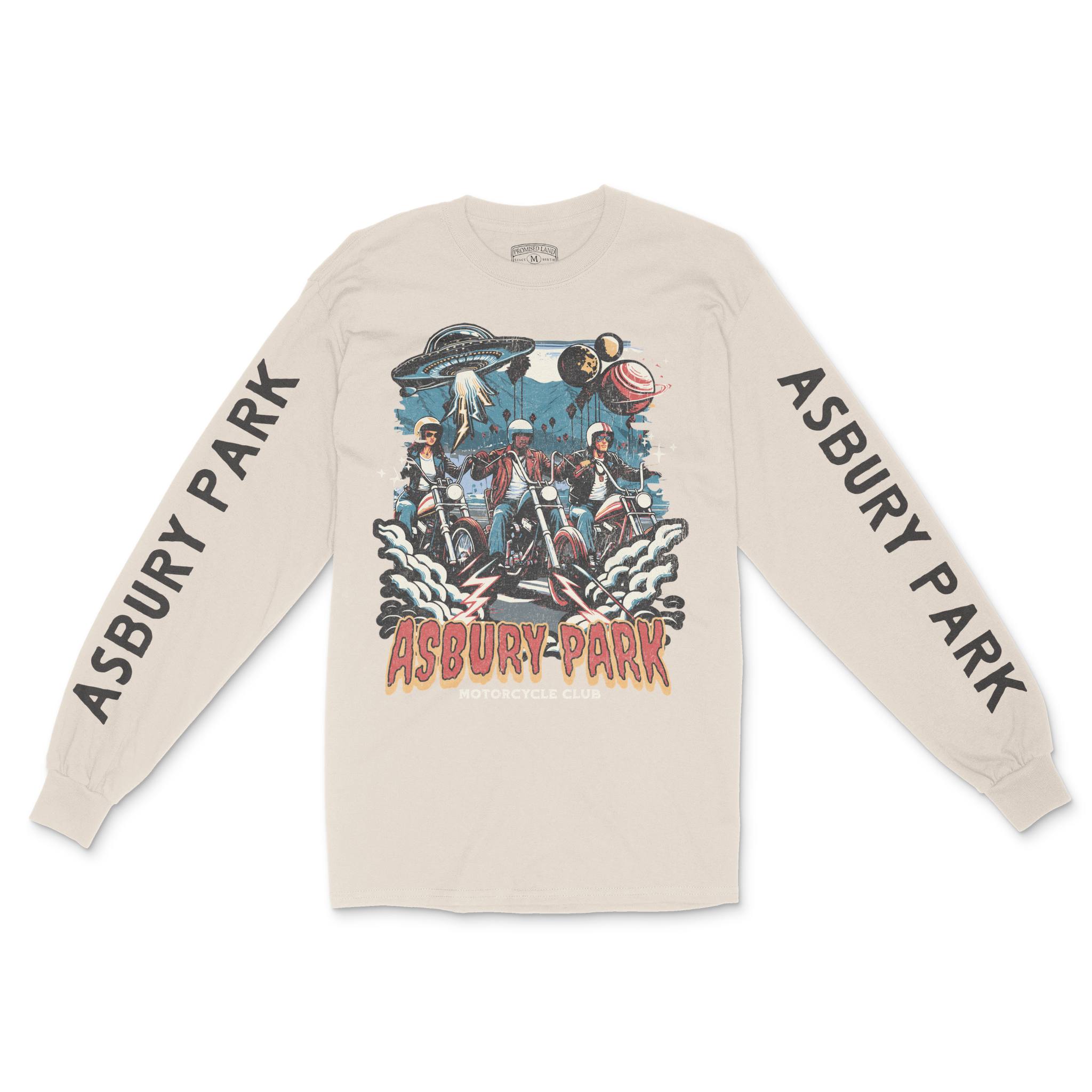 Asbury Park UFO Biker Longsleeve in Natural - front with sleeves view