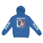 Miami Kitten Club 2 Hoodie in Royal - front view with sleeves