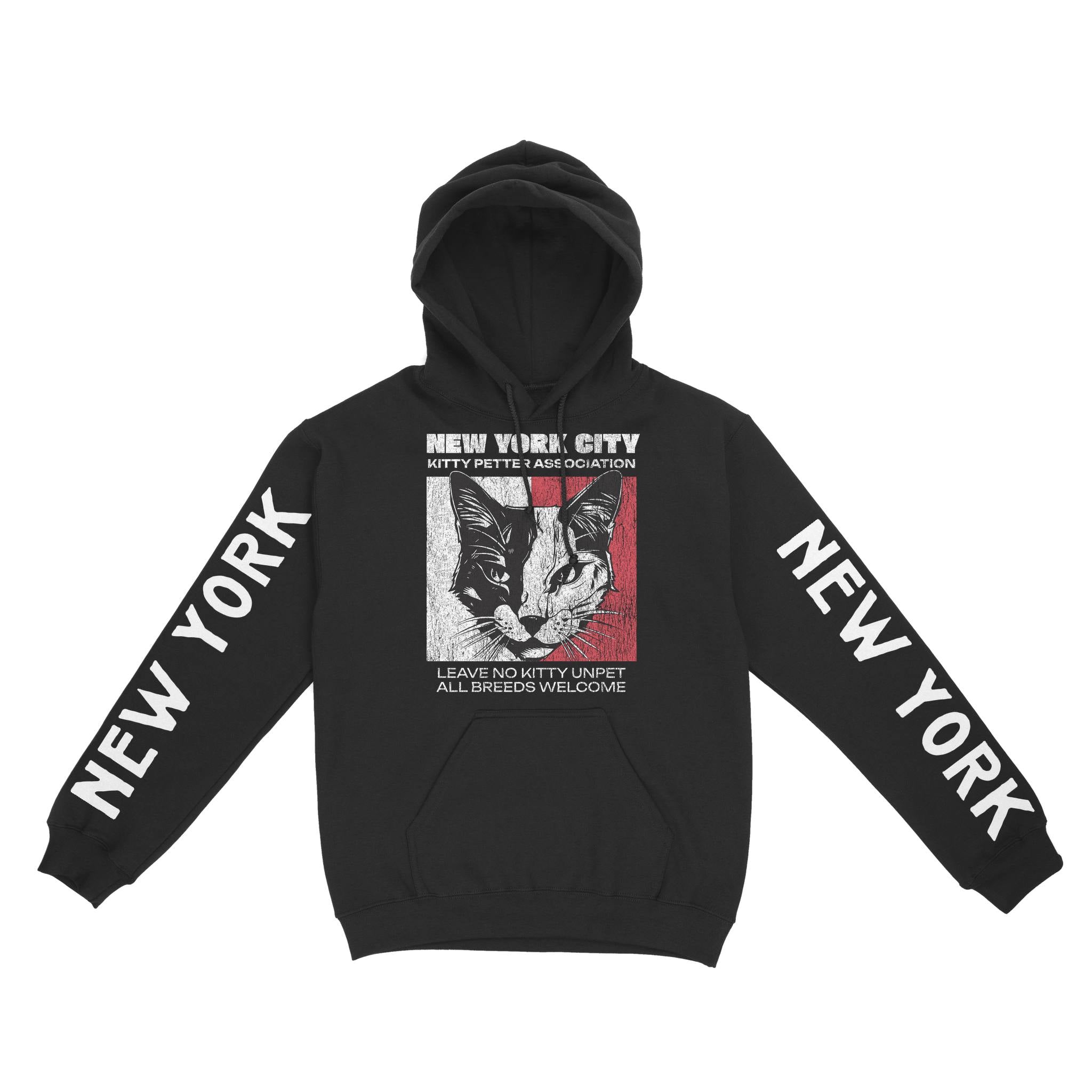 New York Hoodie in Black - front-sleeves view