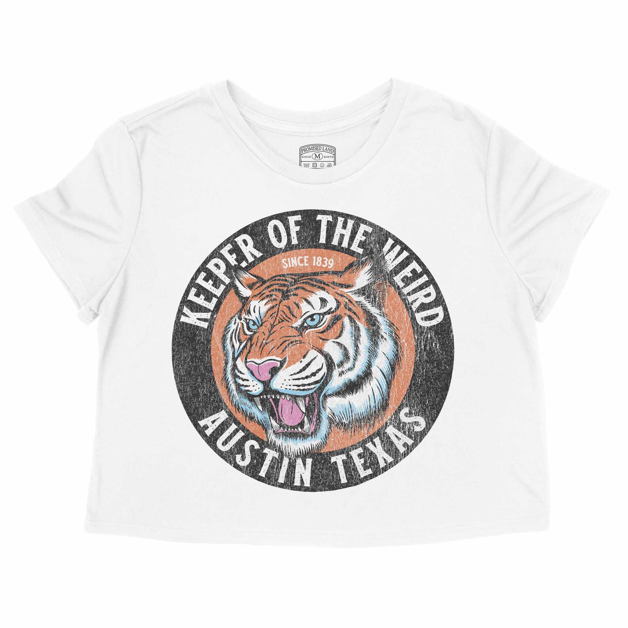 Austin Tiger Dude Cropped Tee White front