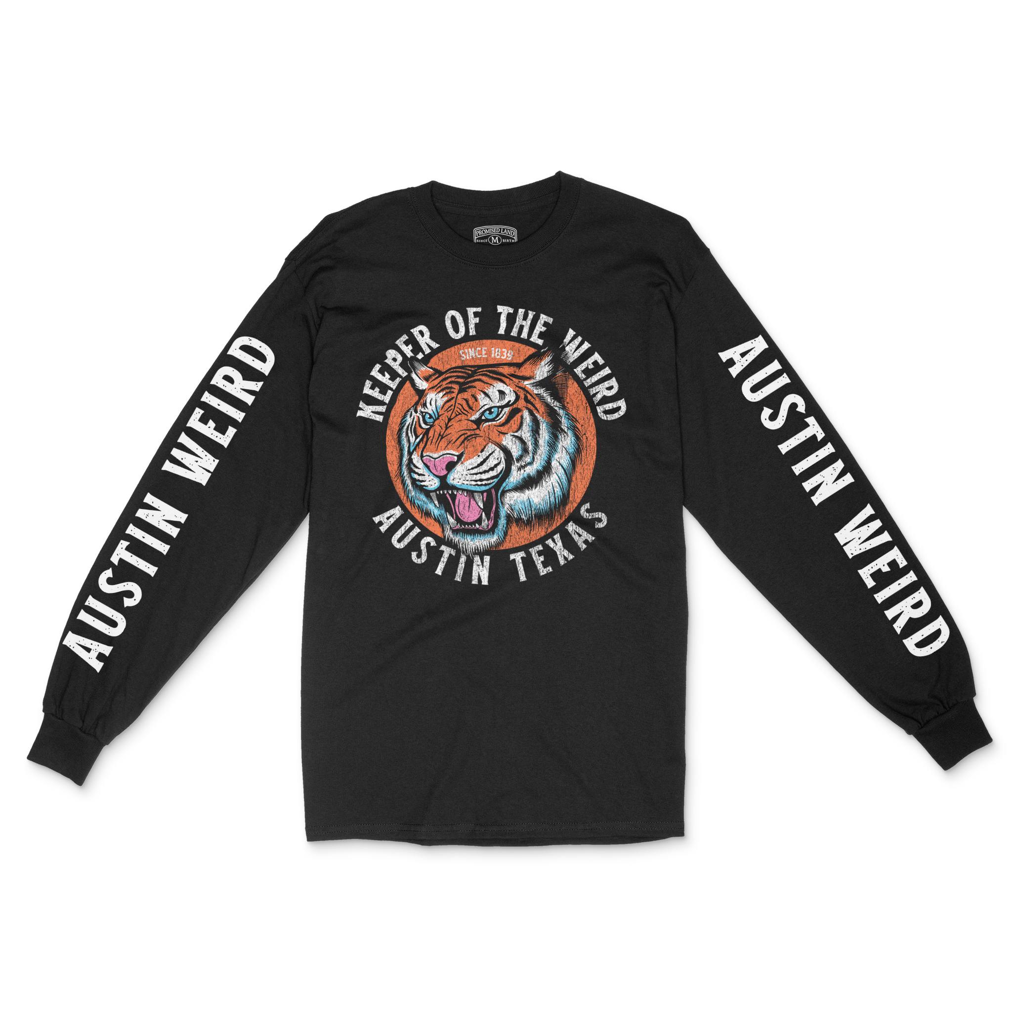 Austin Tiger Dude Longsleeve in Black - front view with sleeves
