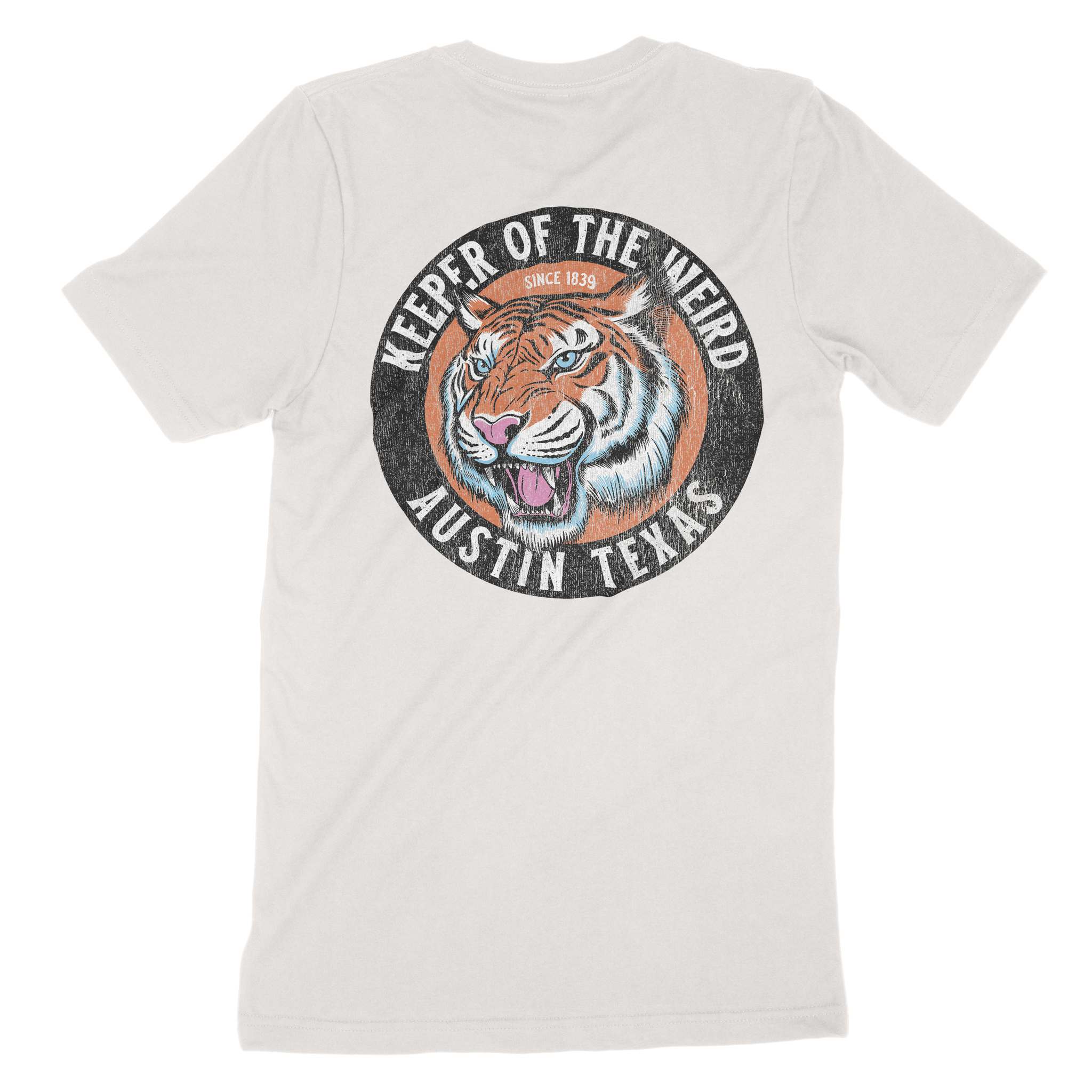 Austin Tiger Dude T-Shirt Vintage White back
