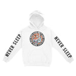 New York Tiger Dude Hoodie in White - front view with sleeves