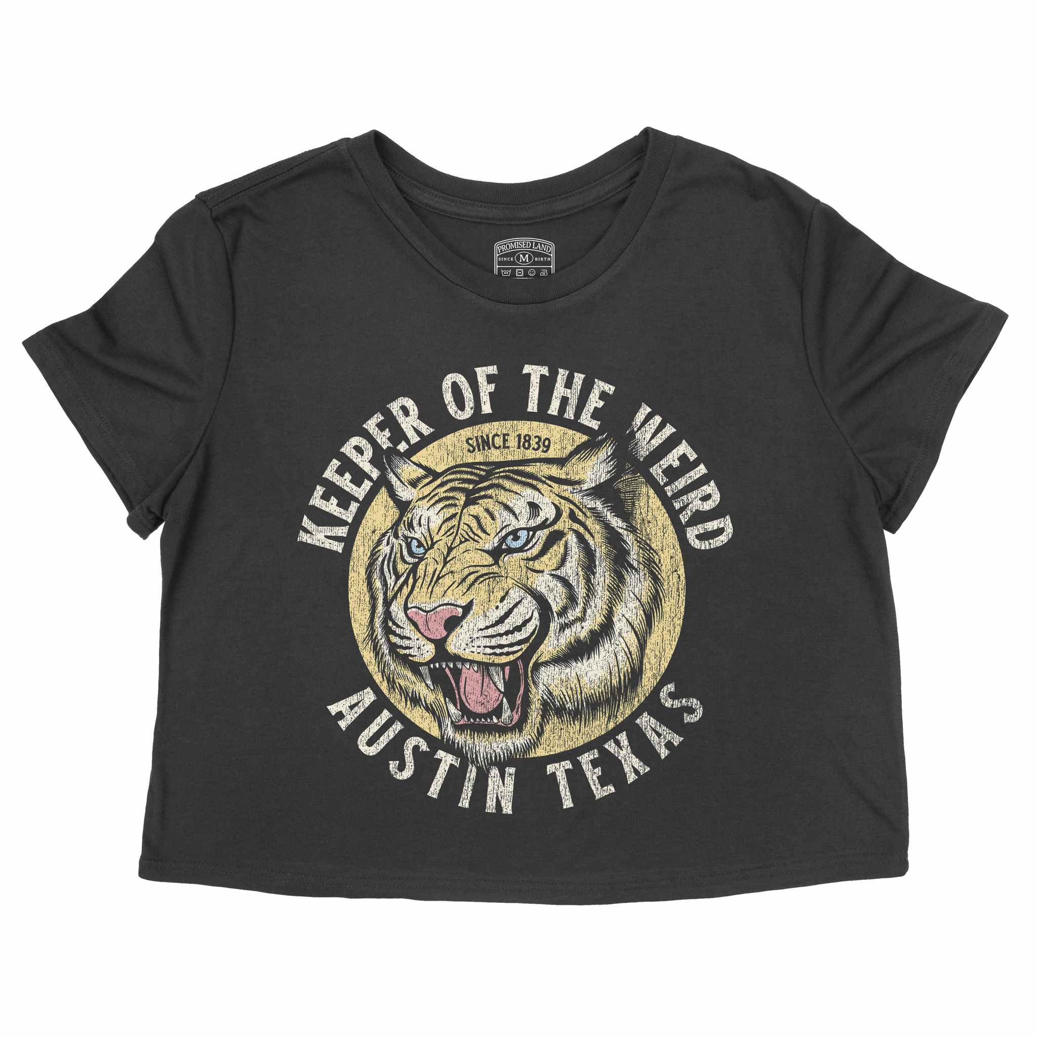 Austin White Tiger Dude Cropped Tee Black front