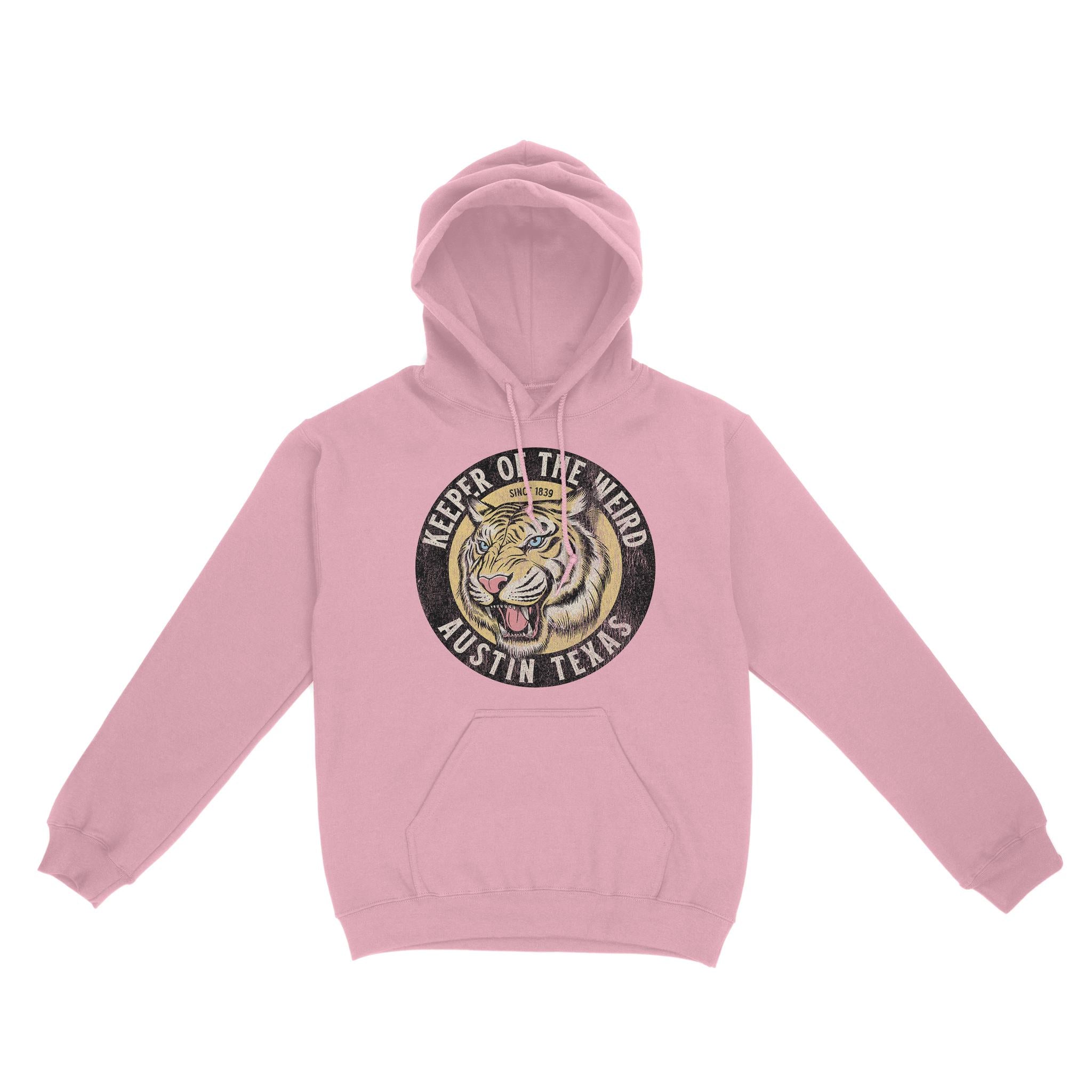 Austin White Tiger Dude Hoodie Light Pink front