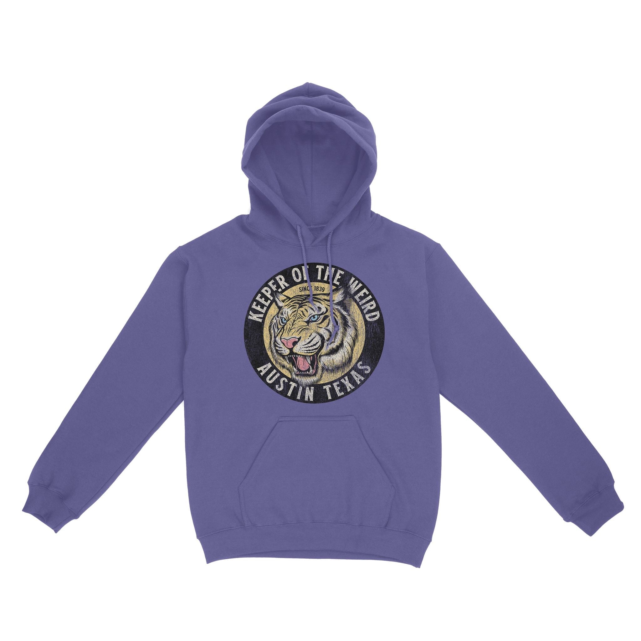 Austin White Tiger Dude Hoodie Violet front