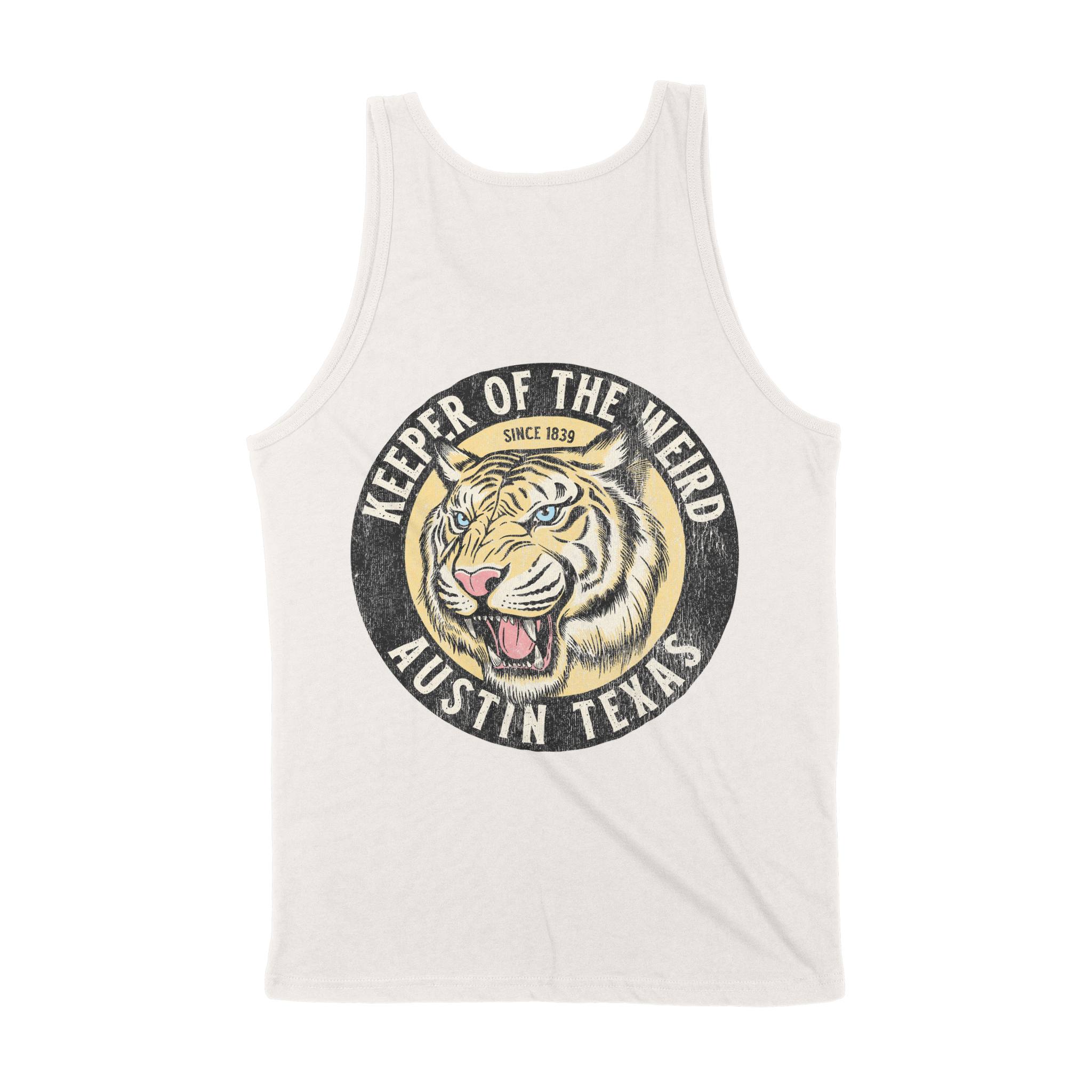 Austin White Tiger Dude Tank Top in Vintage - back view