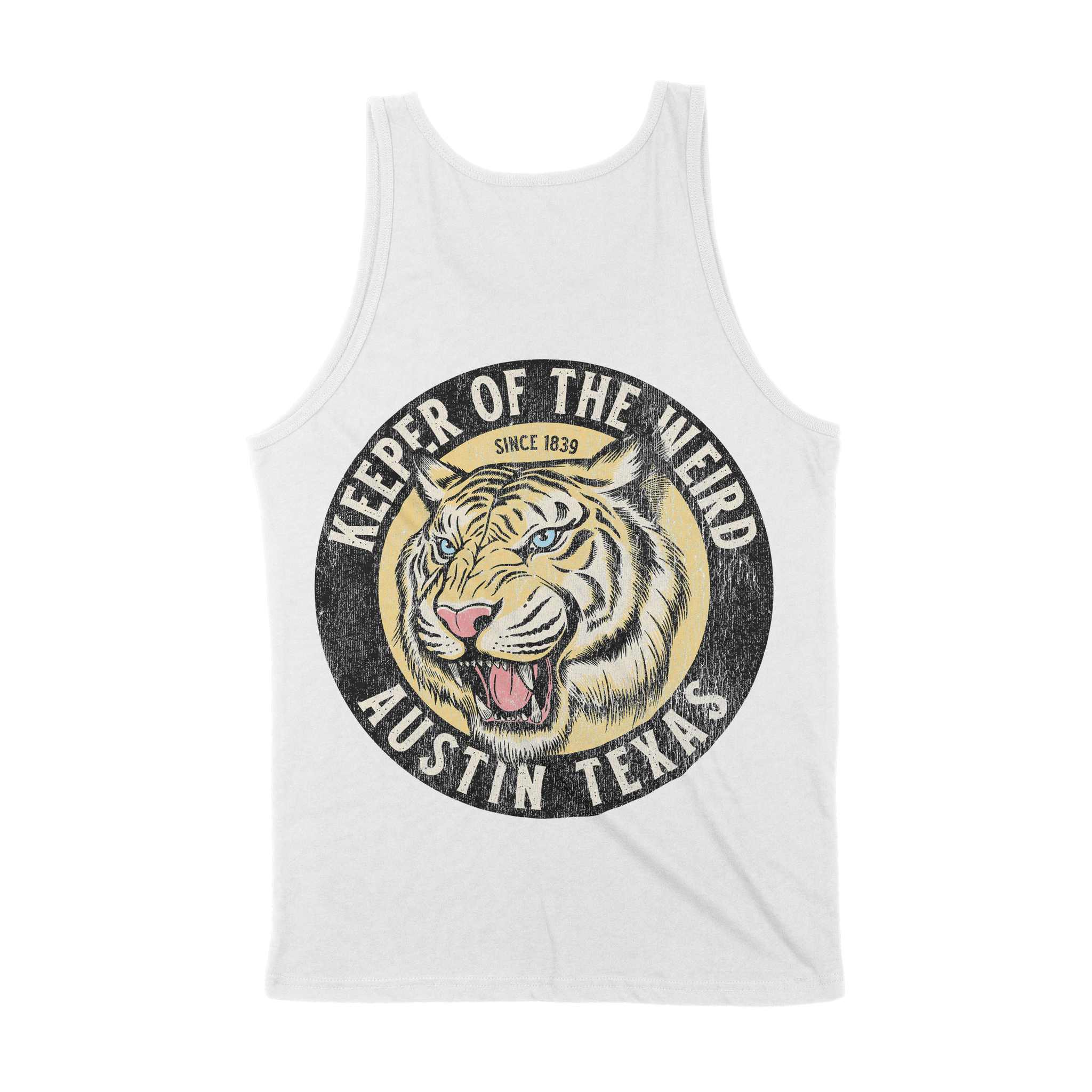 Austin White Tiger Dude Tank Top White back