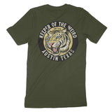 Austin White Tiger Dude T-Shirt Military Green back