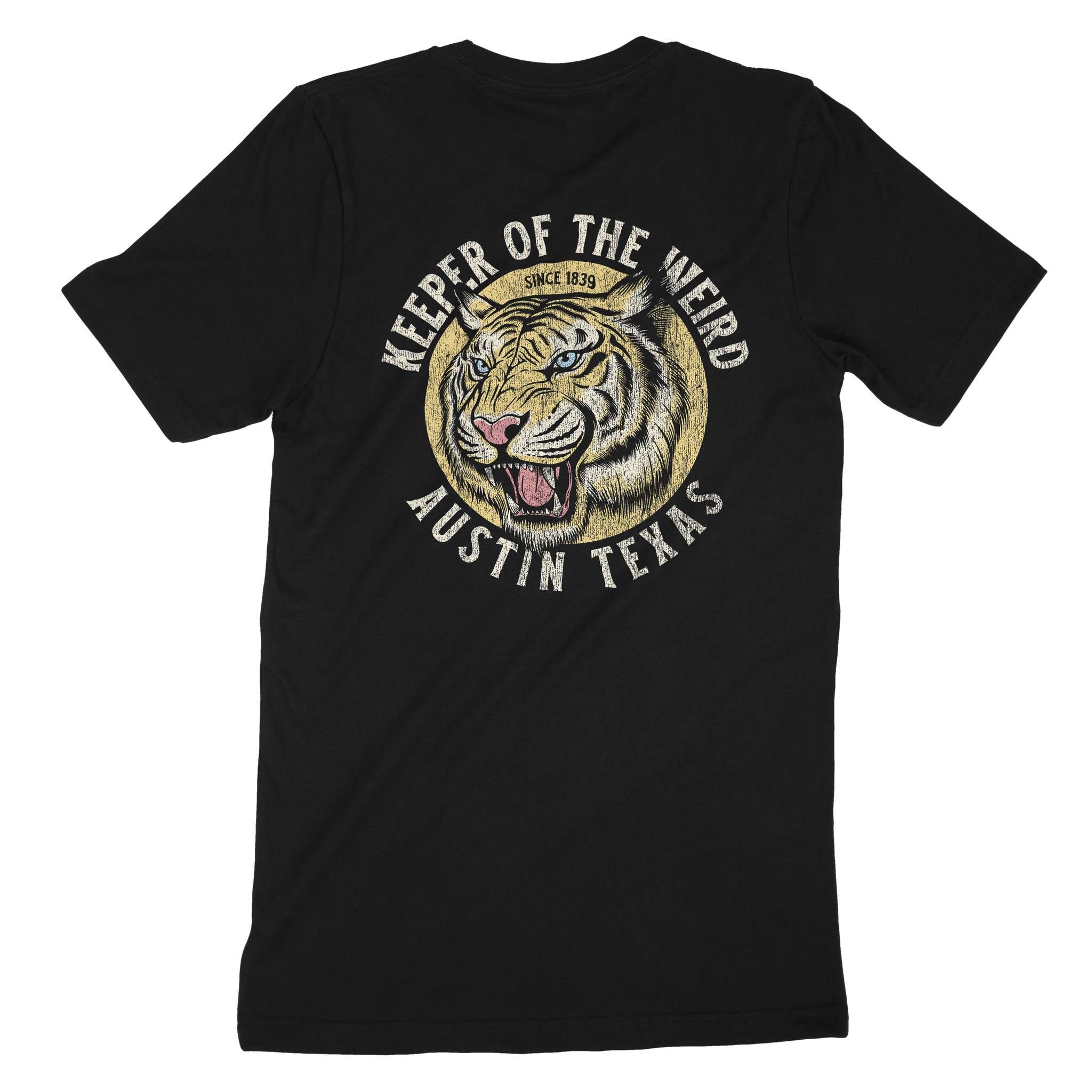Austin White Tiger Dude T-Shirt Vintage Black back