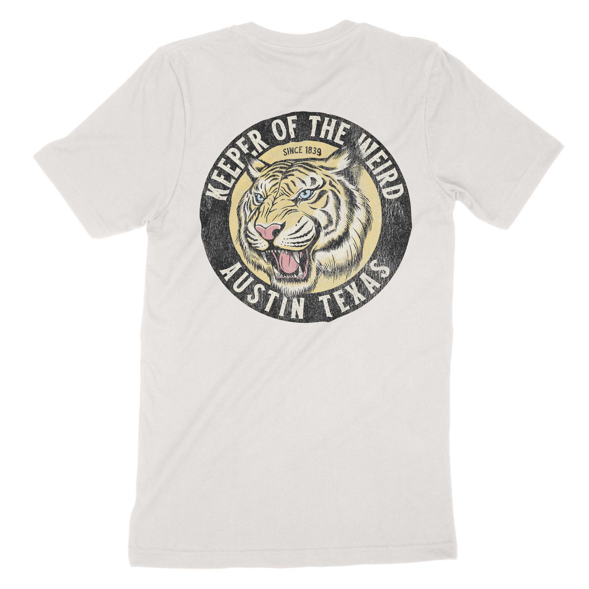 Austin White Tiger Dude T-Shirt Vintage White back