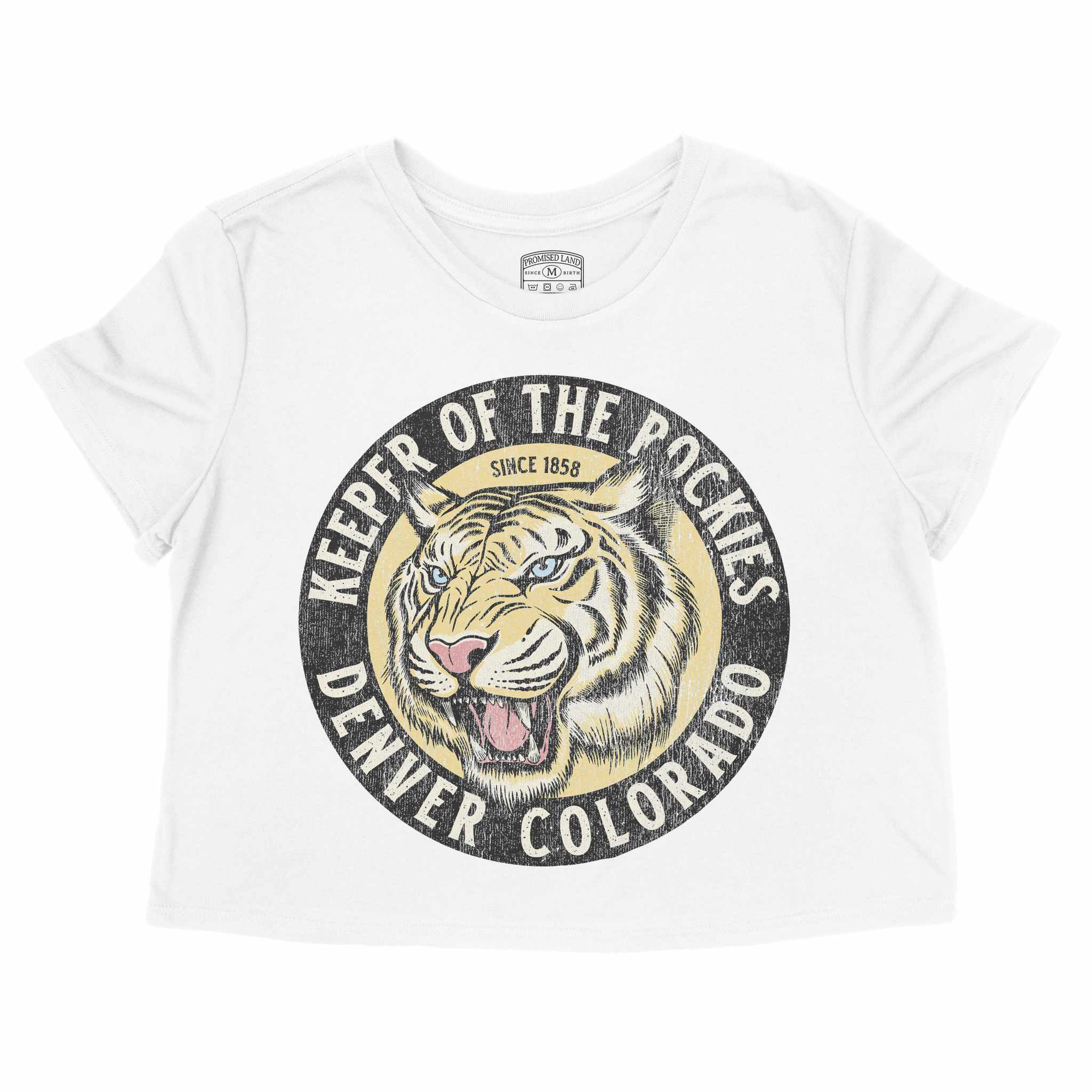 Denver White Tiger Dude Cropped Tee White front