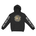 Denver White Tiger Dude Hoodie in Black - front view with sleeves