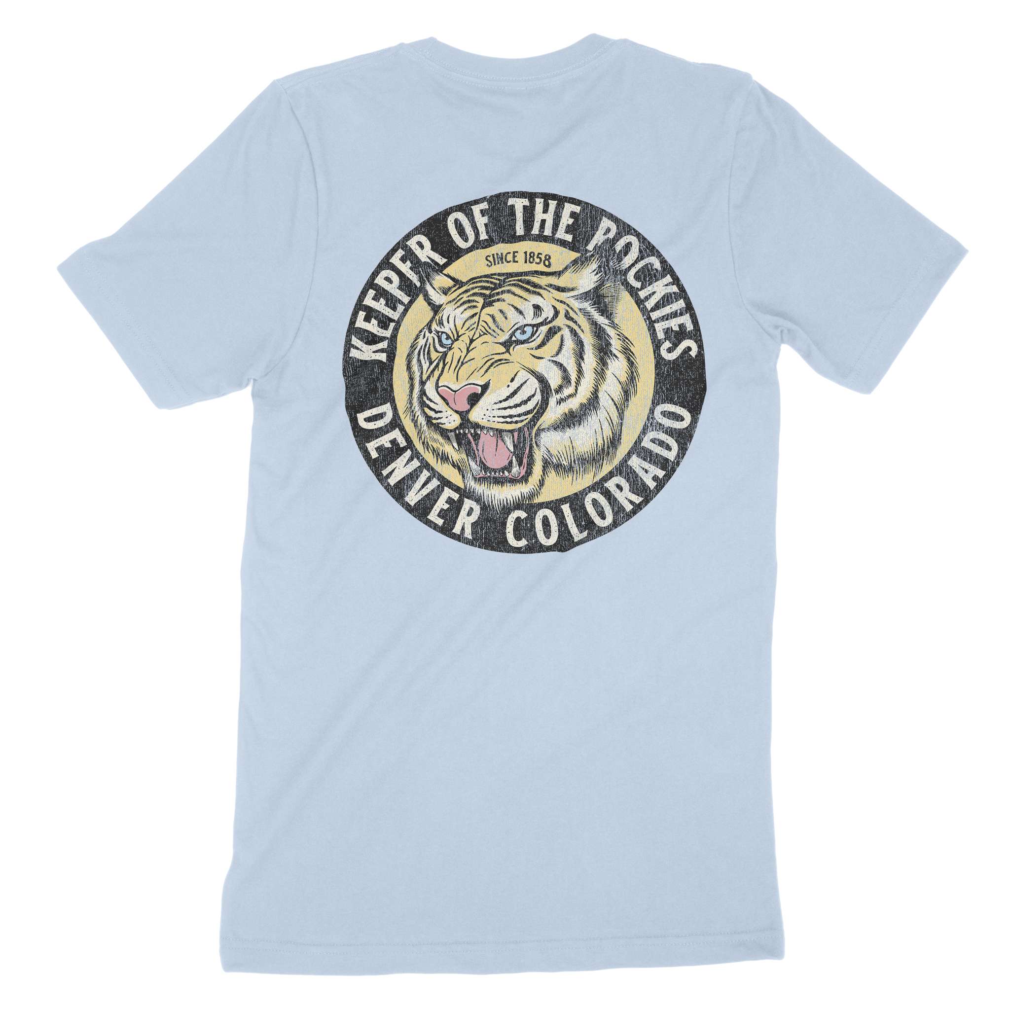 Denver White Tiger Dude T-Shirt Baby Blue back