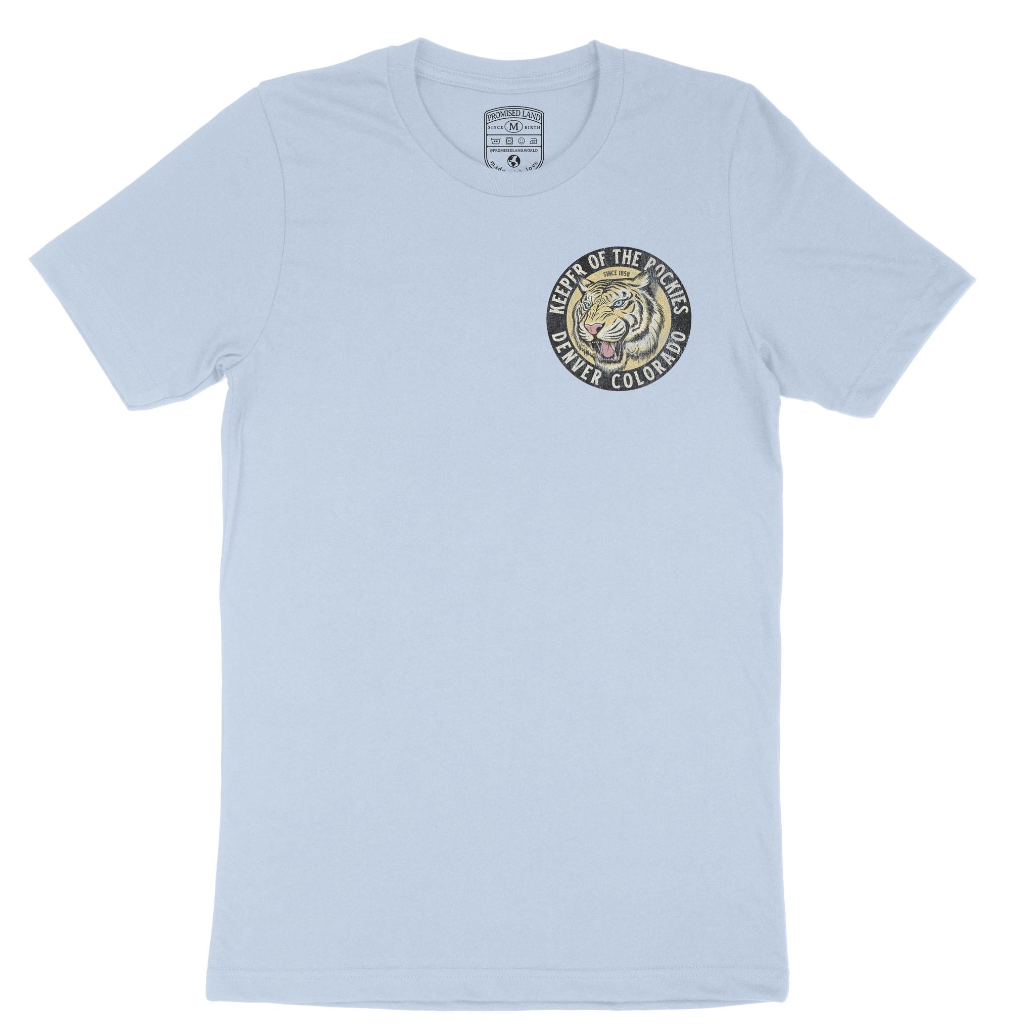 Denver White Tiger Dude T-Shirt Baby Blue front