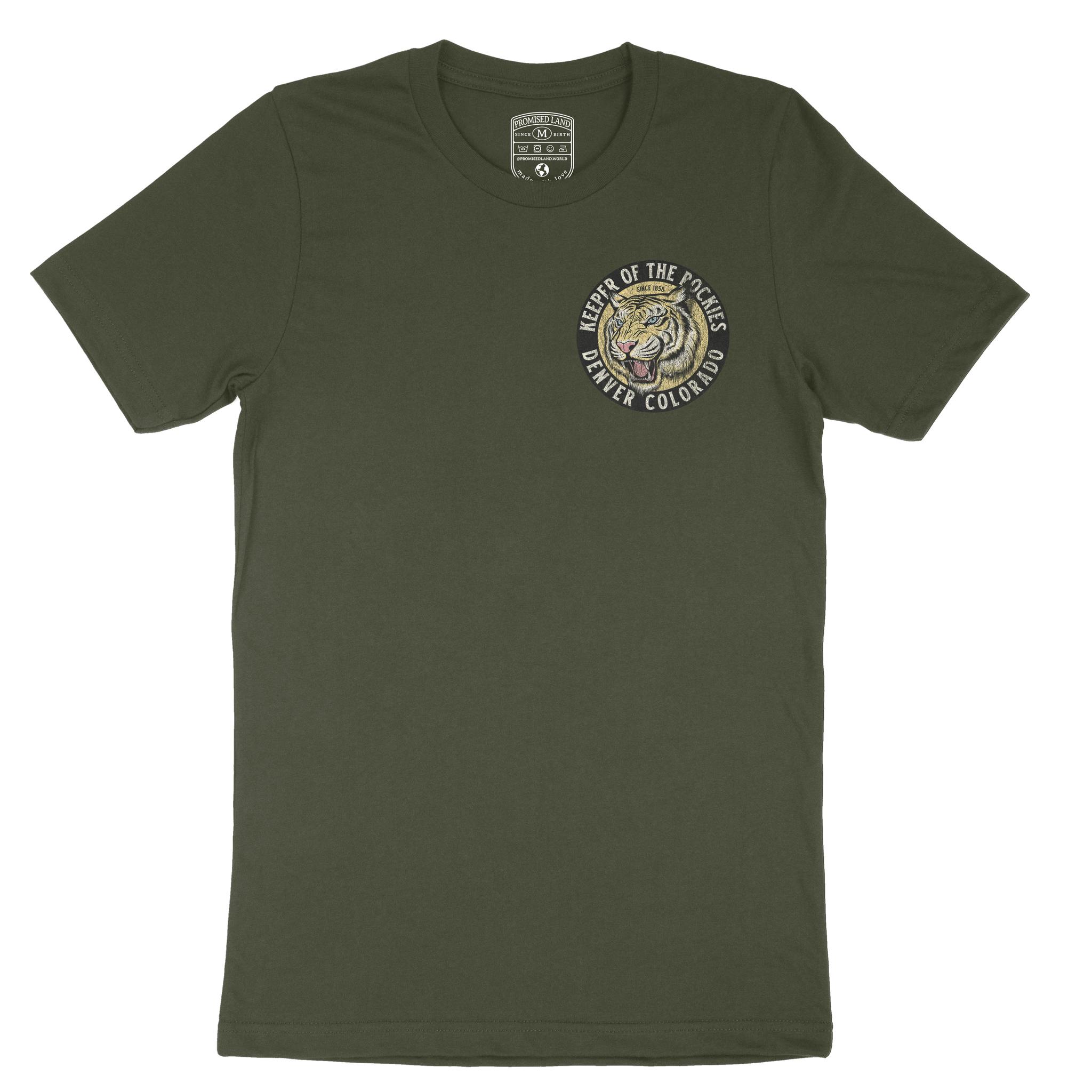 Denver White Tiger Dude T-Shirt Military Green front