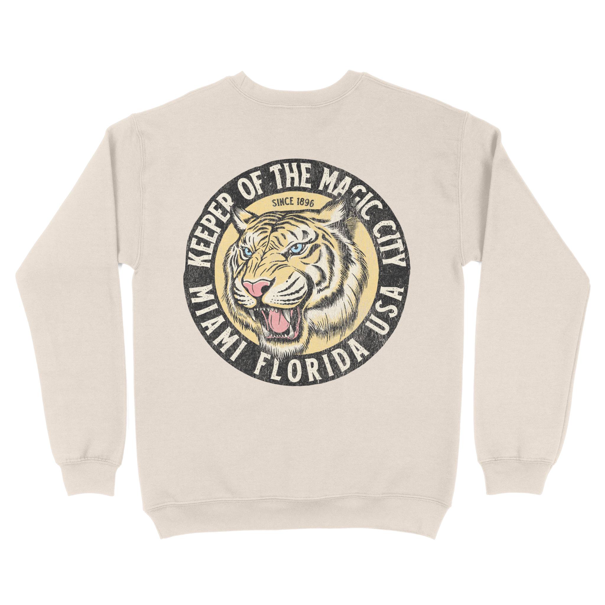 Miami White Tiger Dude Crewneck in Natural - back view