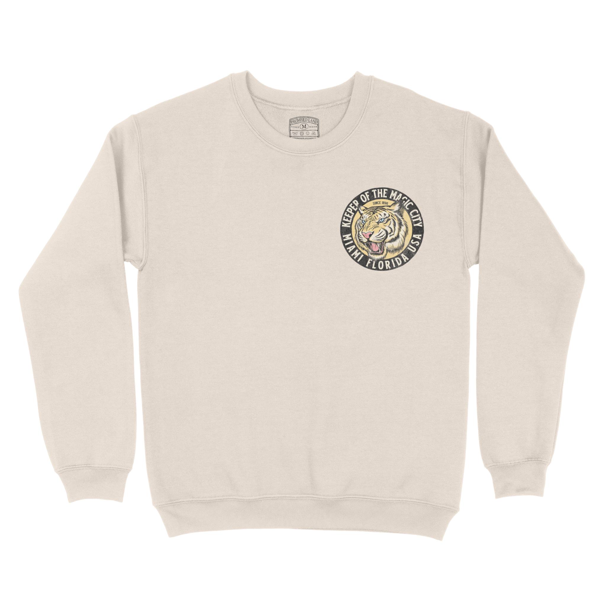Miami White Tiger Dude Crewneck in Natural - front view
