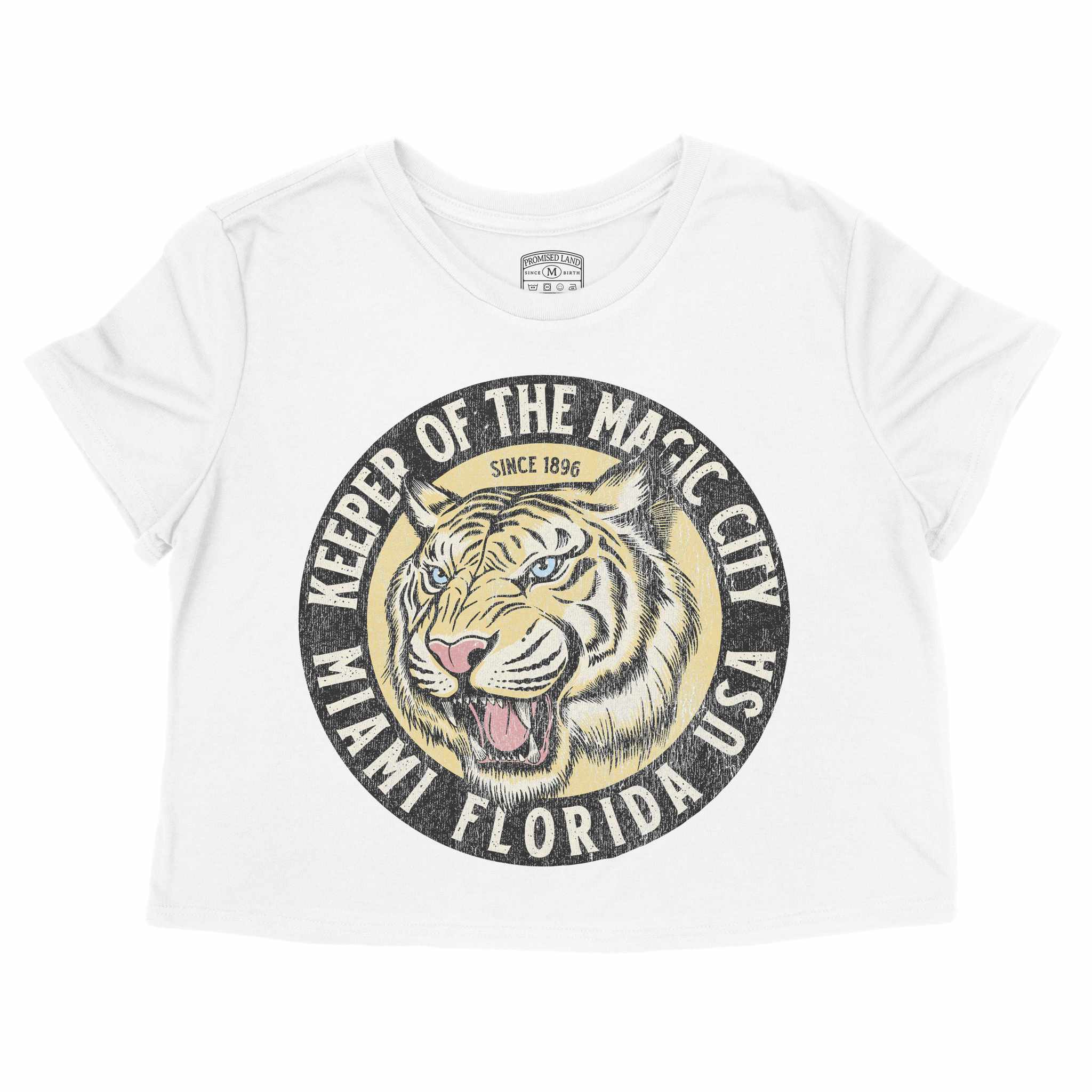 Miami White Tiger Dude Cropped Tee White front