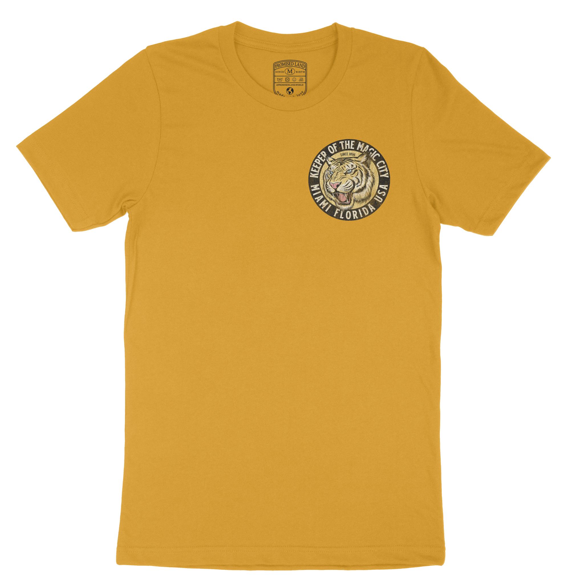 Miami White Tiger Dude T-Shirt Mustard front