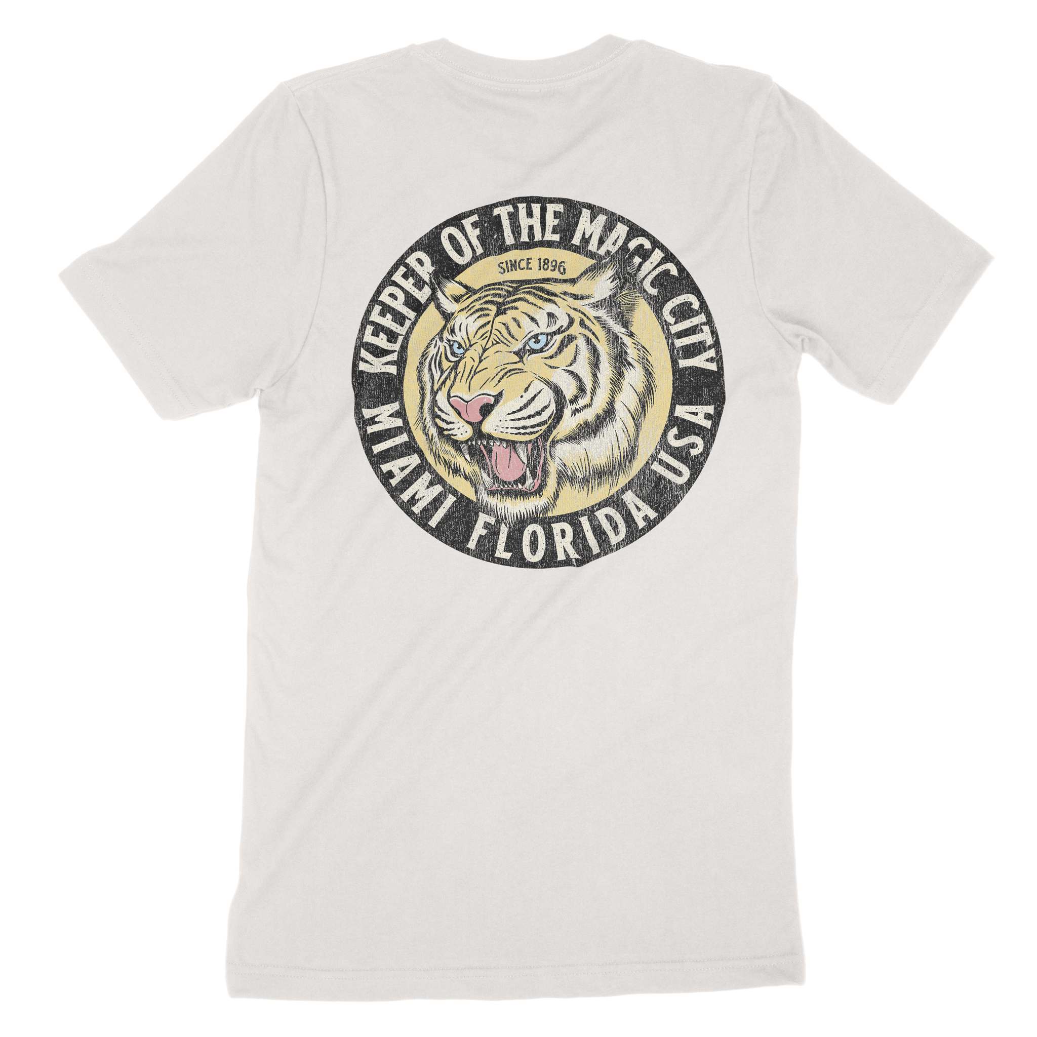 Miami White Tiger Dude T-Shirt Vintage White back