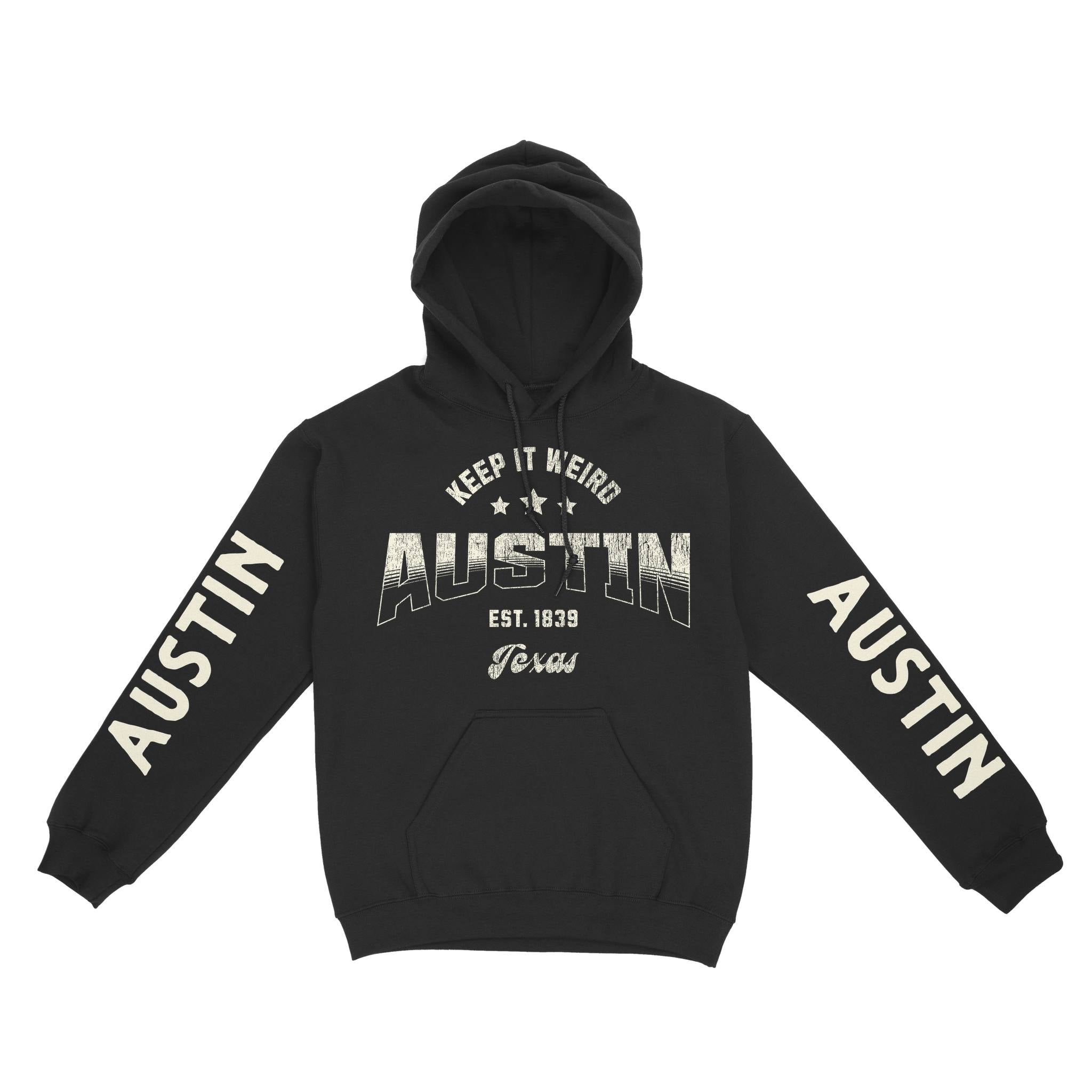 Austin Hoodie in Black - front-sleeves view