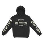 New York Hoodie in Black - front-sleeves view