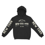 New York Hoodie in Black - front-sleeves view