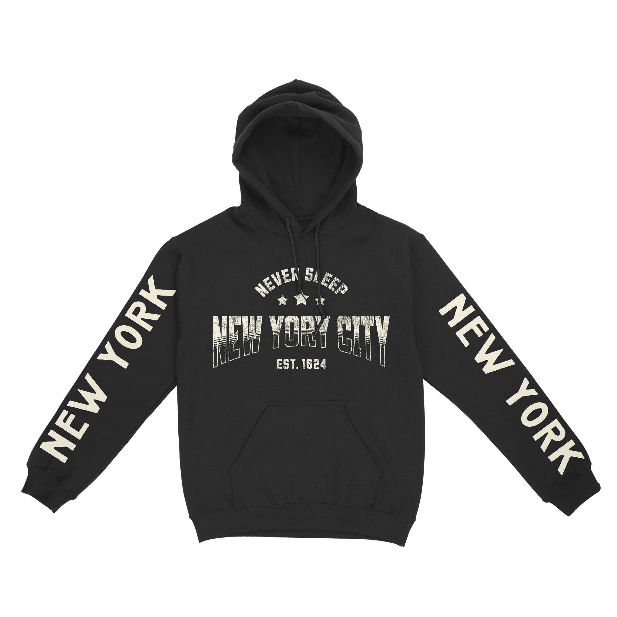 New York Hoodie in Black - front-sleeves view