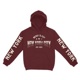 New York Hoodie in Maroon - front-sleeves view