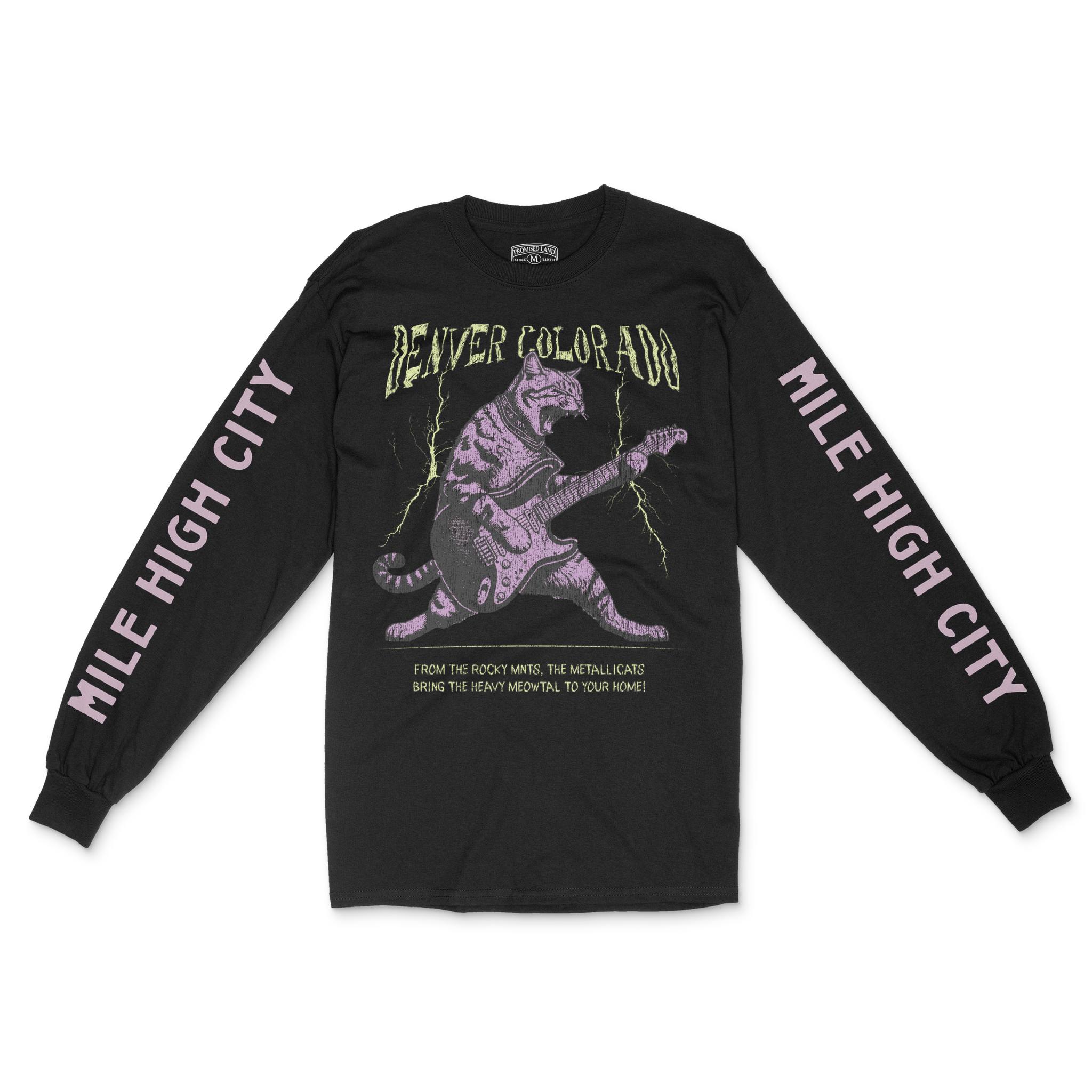 Denver Music Kitten Longsleeve in Black - front view with sleeves
