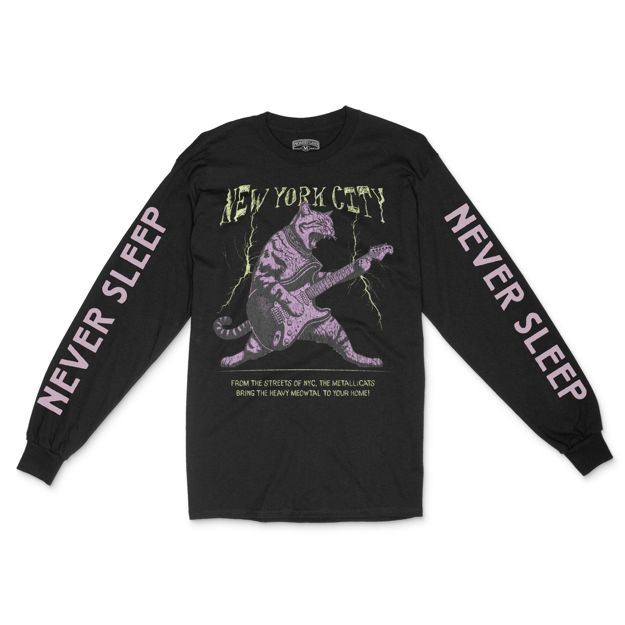 New York Music Kitten Longsleeve in Black - front view with sleeves