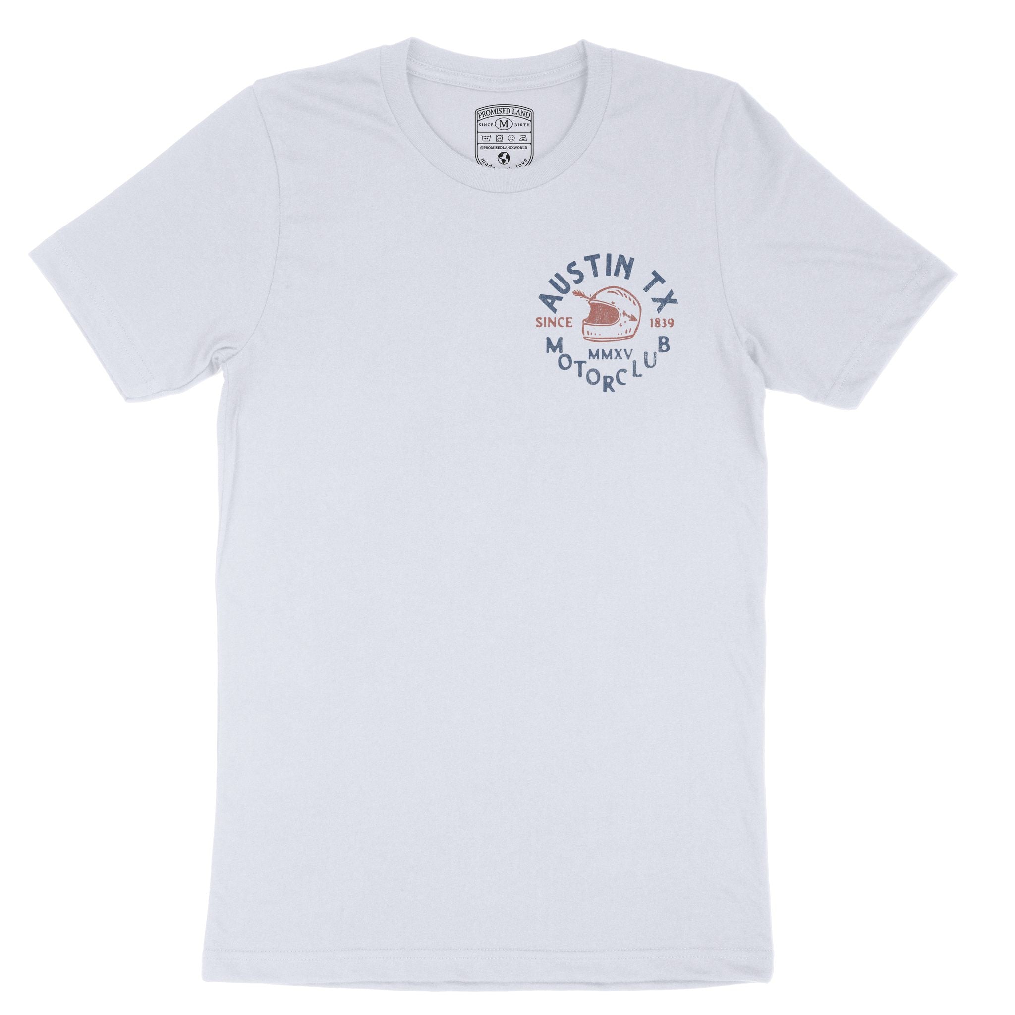 Austin Moto Helmet T-Shirt in Light Blue - front view