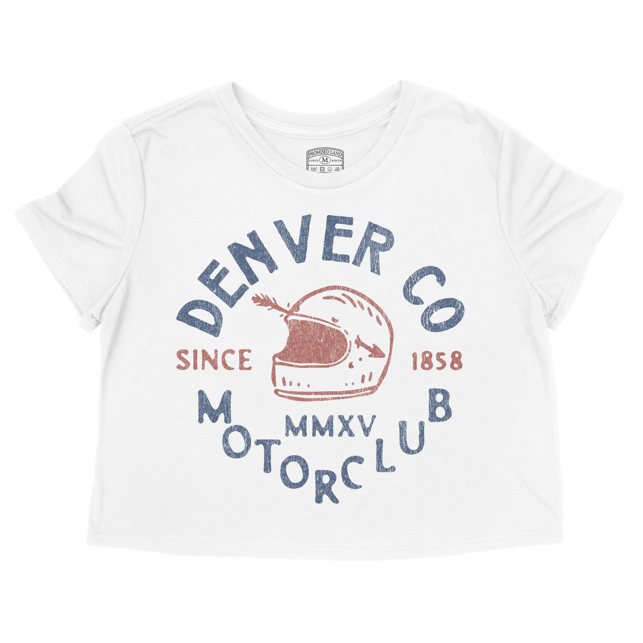 Denver Moto Helmet Cropped Tee White front