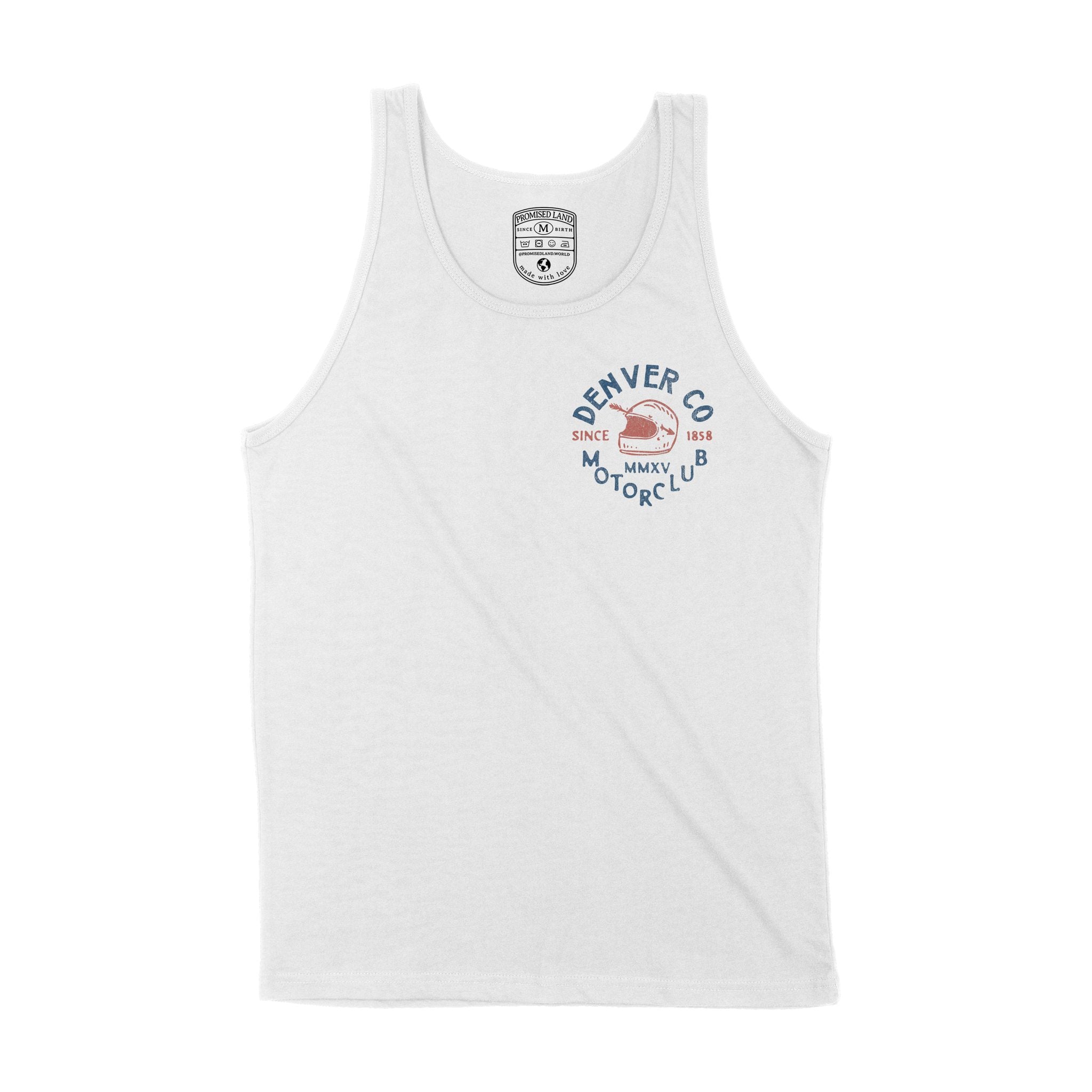 Denver Moto Helmet Tank Top White front