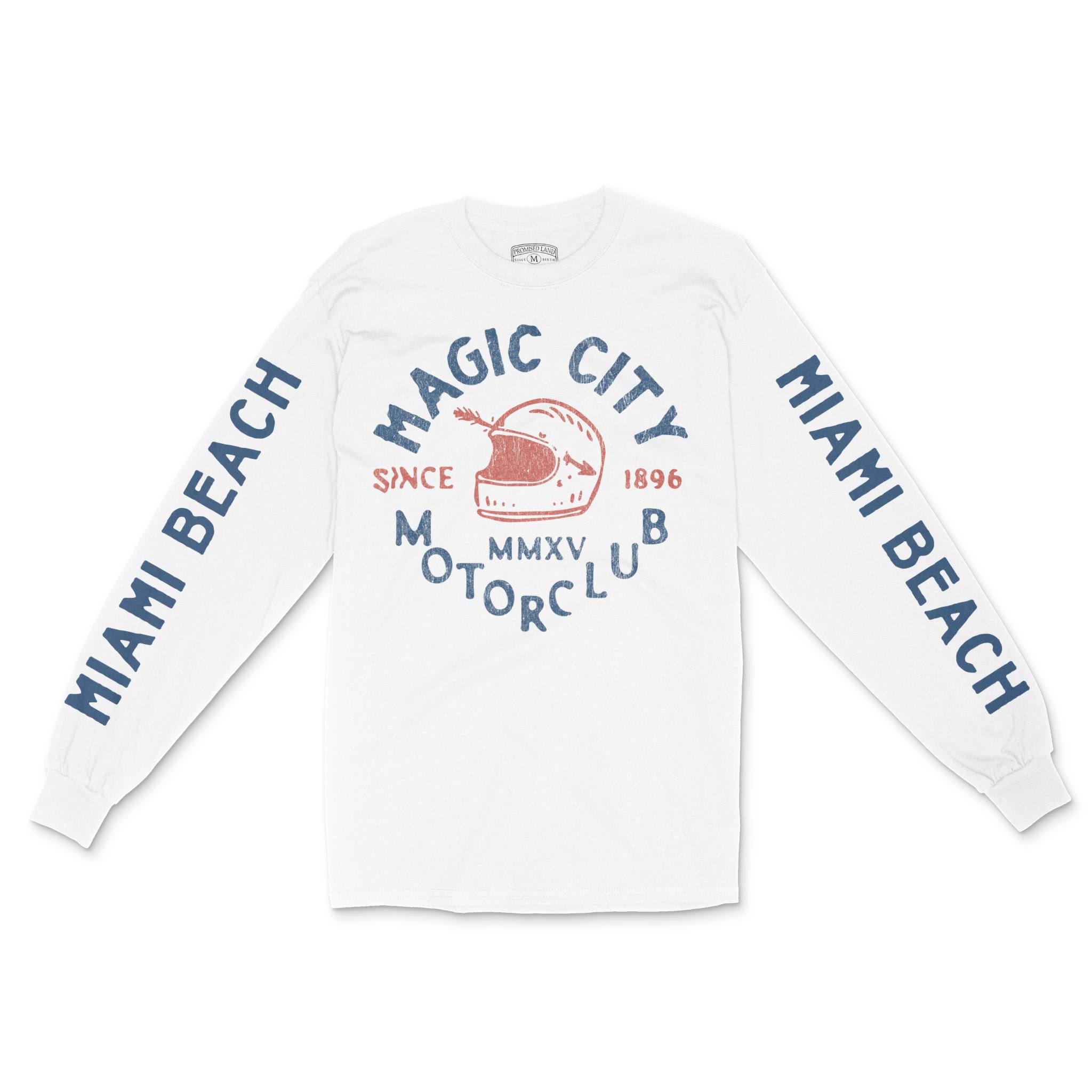 Miami Moto Helmet Longsleeve in White - front view with sleeves