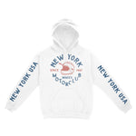 New York Hoodie in White - front-sleeves view
