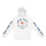 New York Hoodie in White - front-sleeves view