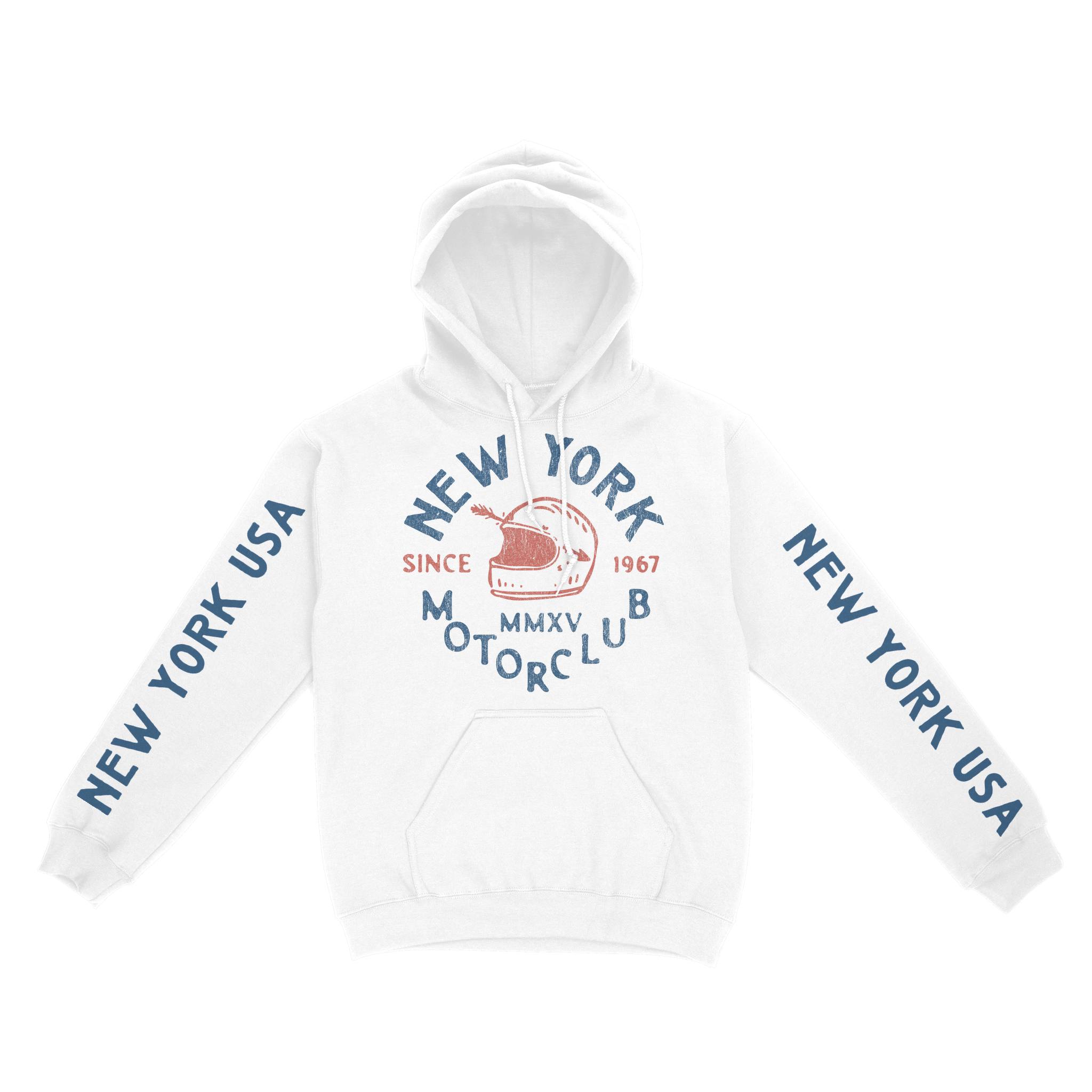 New York Hoodie in White - front-sleeves view