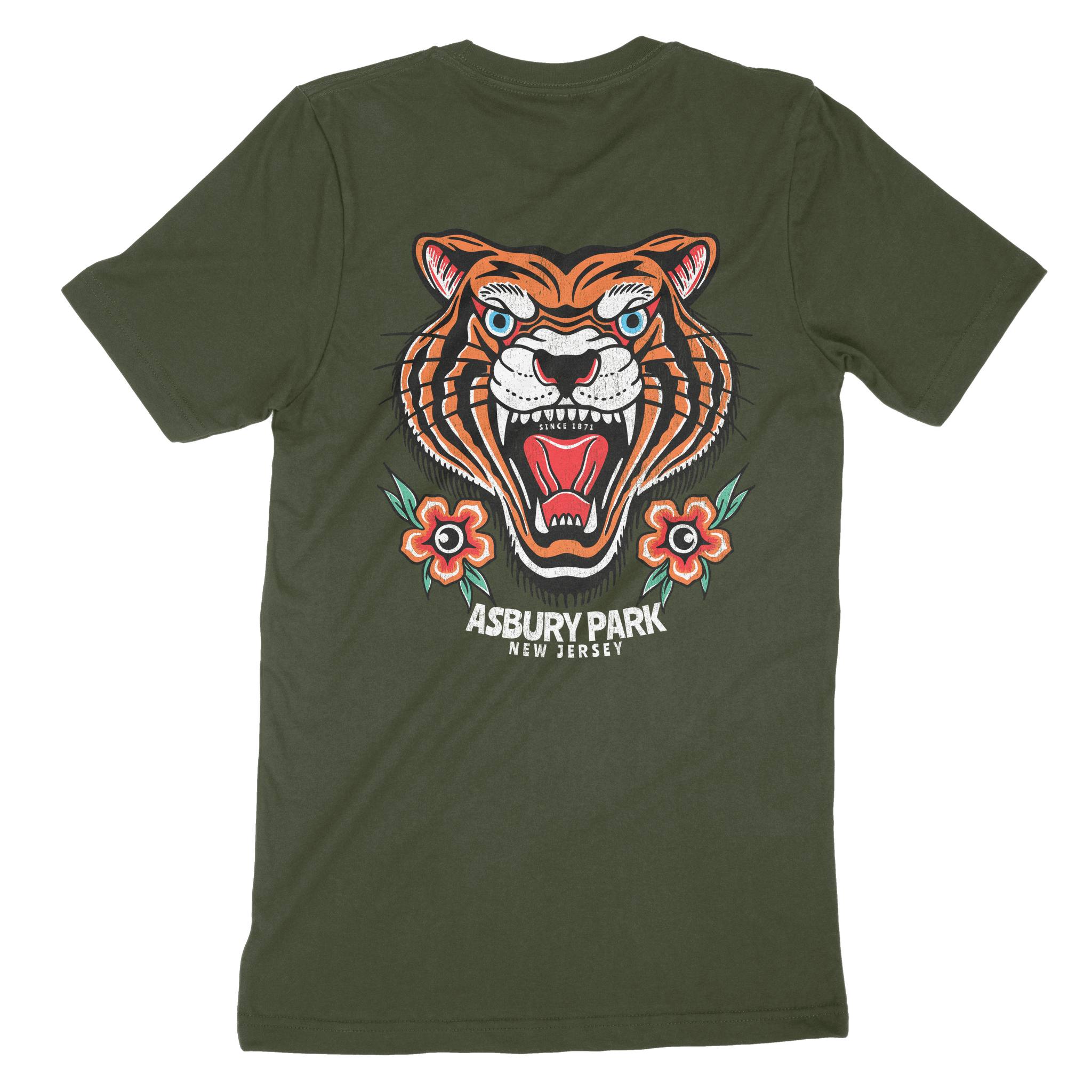 Asbury Park Tiger Tough T-Shirt in Military Green - back view