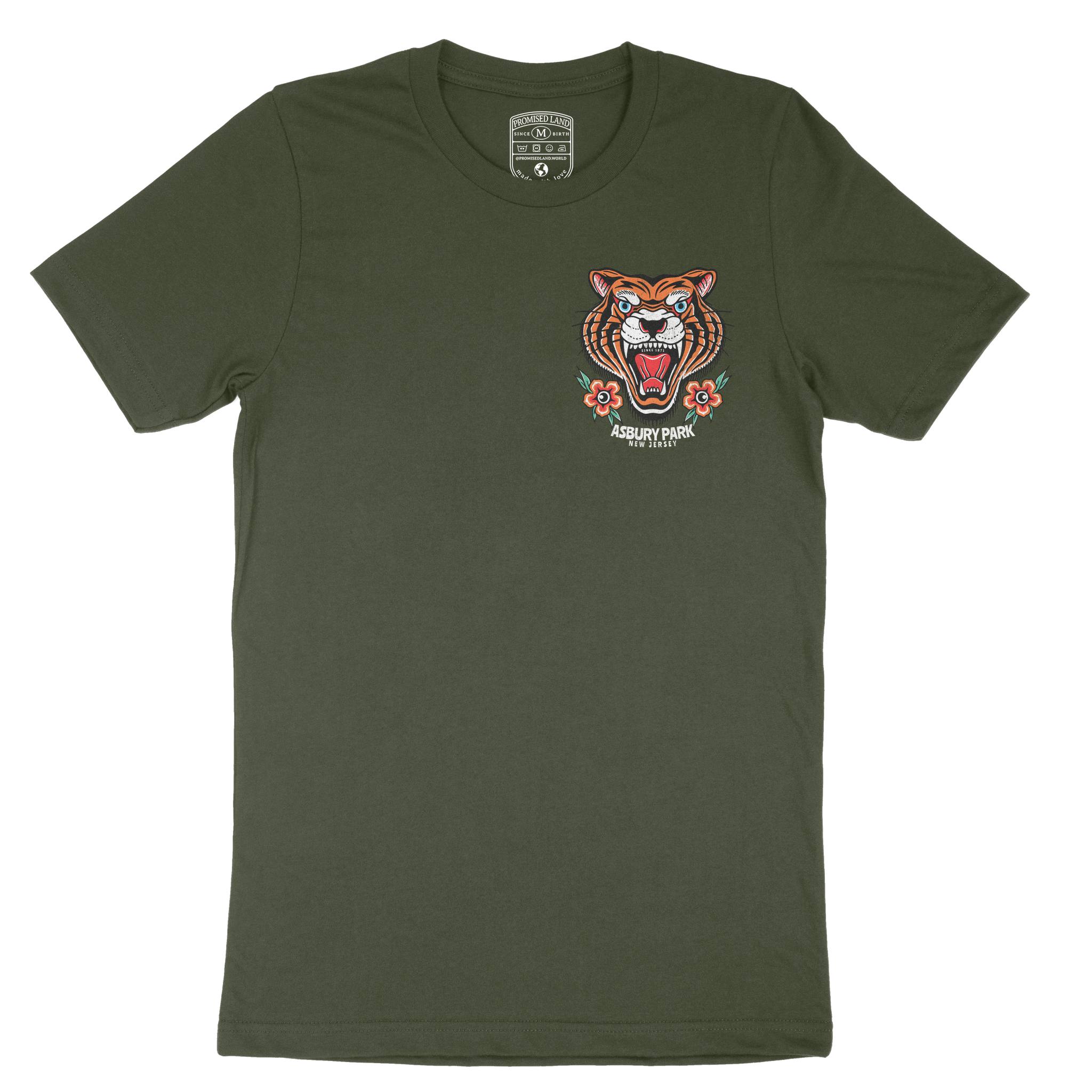 Asbury Park Tiger Tough T-Shirt in Military Green - front view