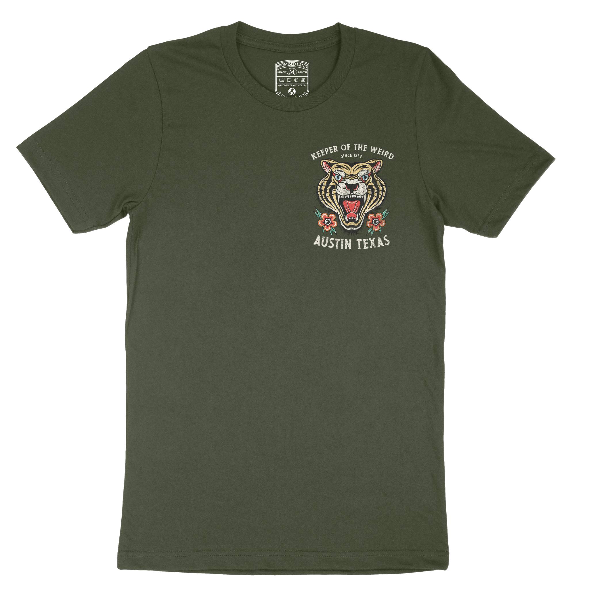 Austin Tiger Tough T-Shirt in Military Green - front view