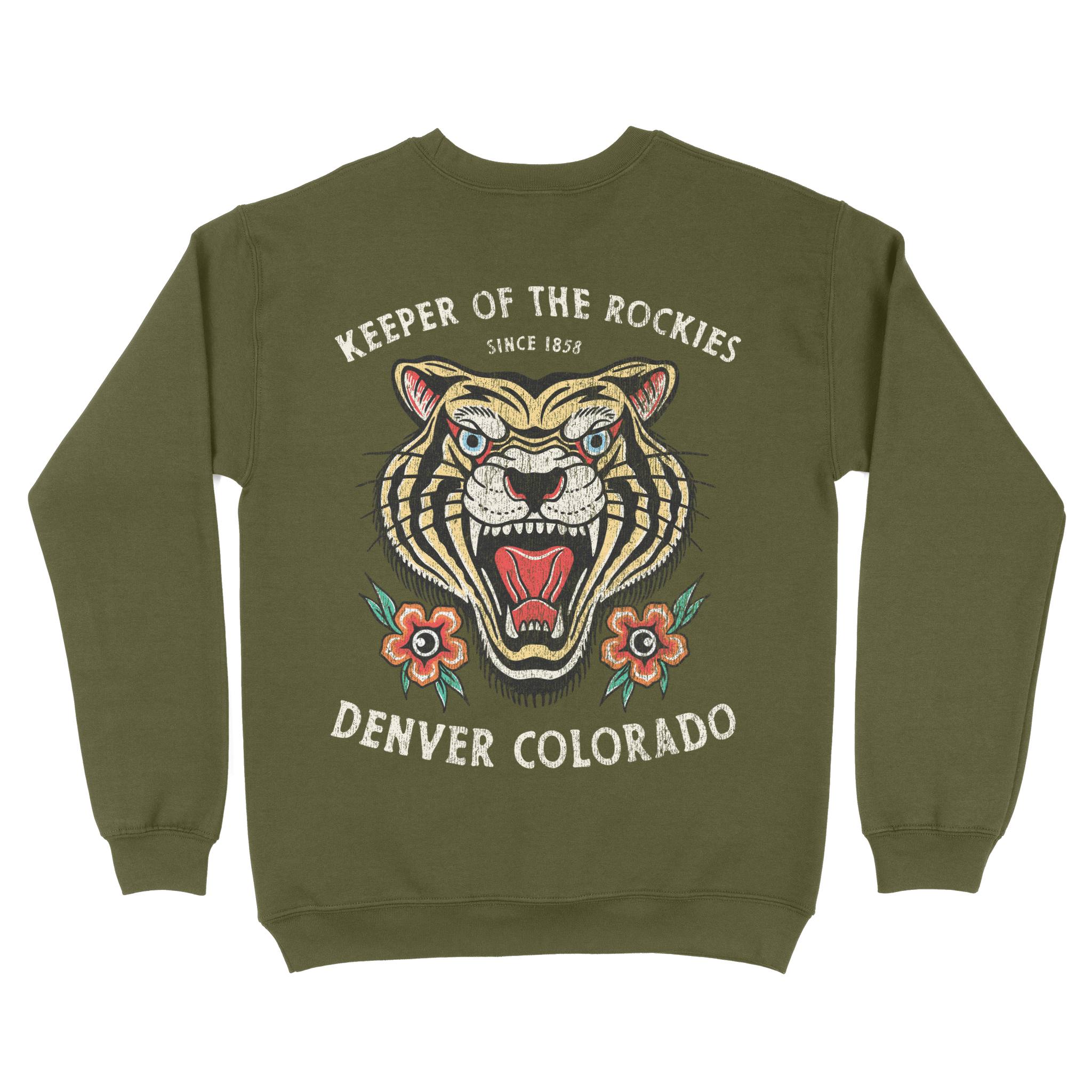 Denver Tiger Tough Crewneck in Military Green - back view