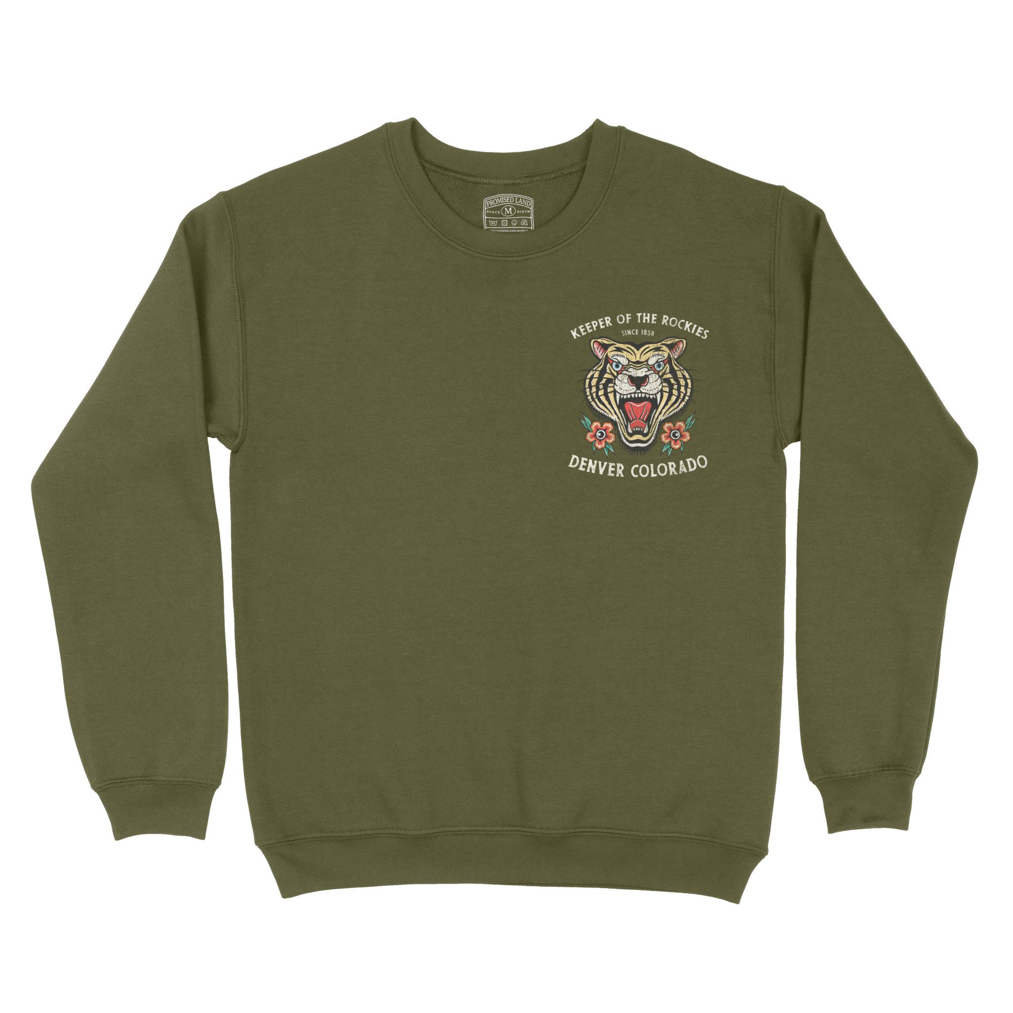 Denver Tiger Tough Crewneck in Military Green - front view