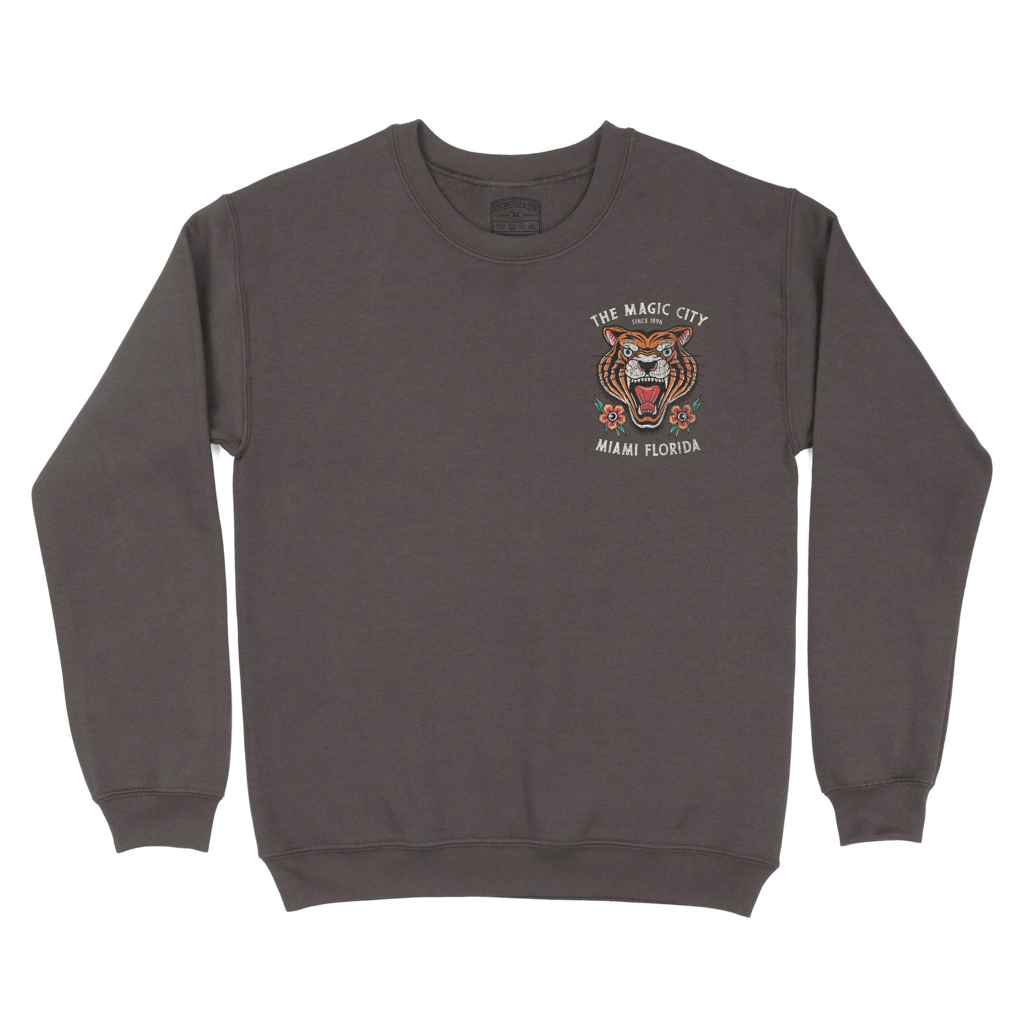 Miami Tiger Tough Crewneck Dark Chocolate front