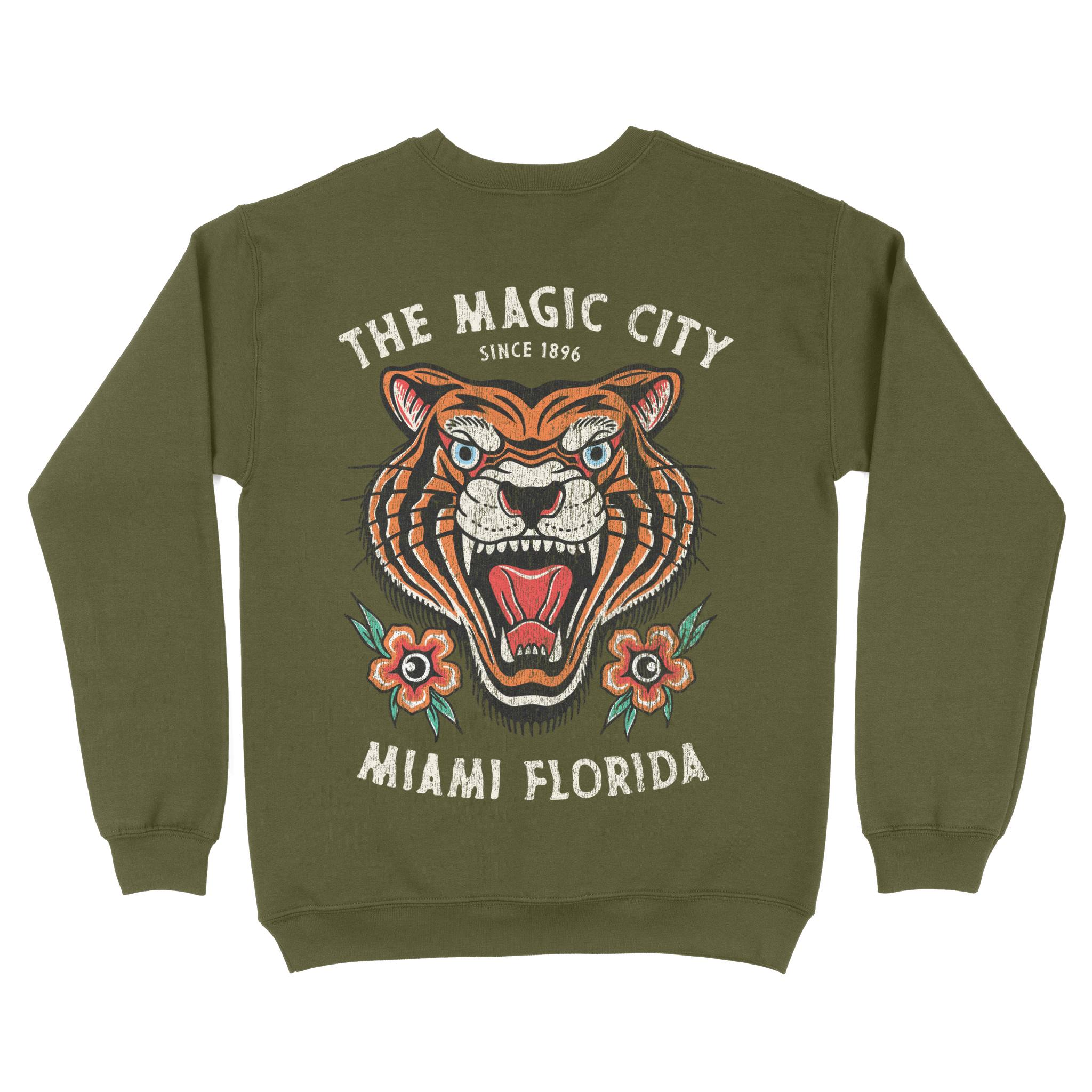 Miami Tiger Tough Crewneck in Military Green - back view